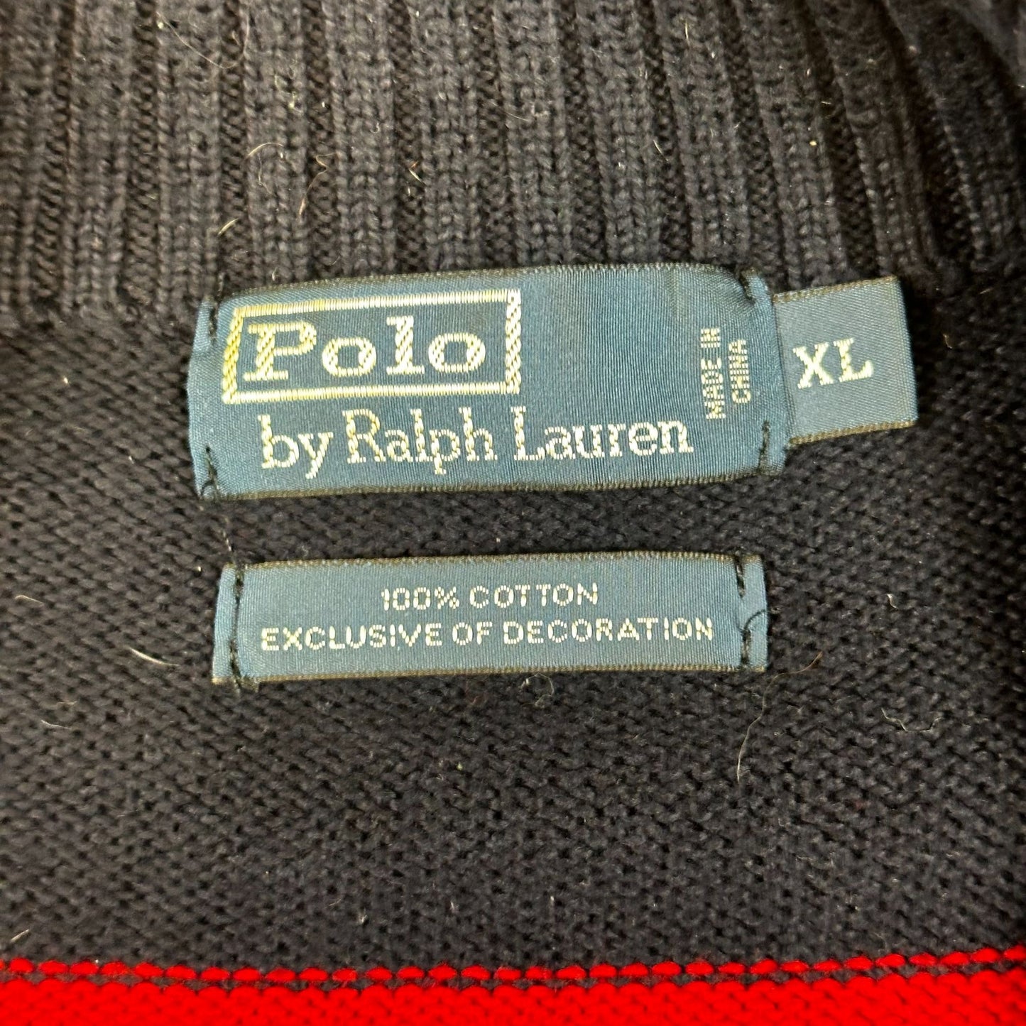 Vintage Navy and Red Striped Polo Ralph Lauren Quarter-Zip Sweater