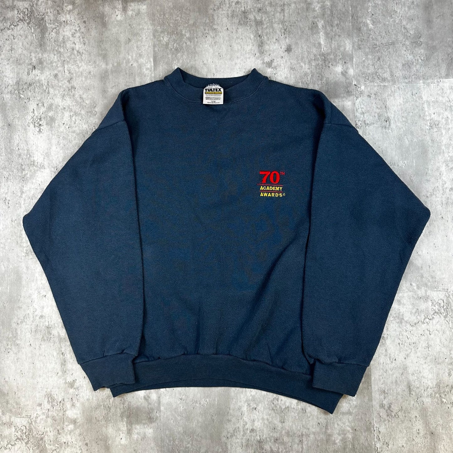 Vintage 70th Academy Awards Tultex Sweatshirt Large Blue Oscars Embroidered 50% Cotton/50% Polyester