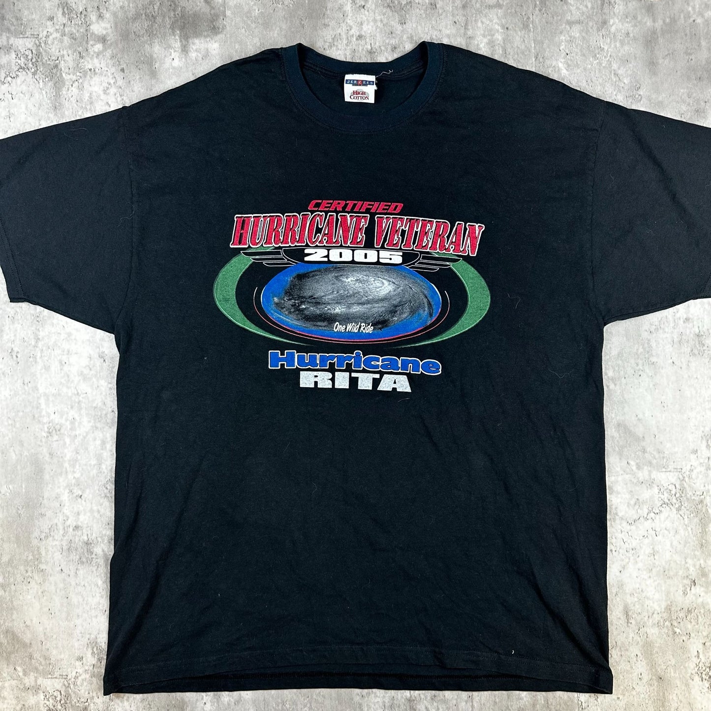 Certified Hurricane Veteran 2005 Hurricane Rita Jerzees High Cotton T-Shirt Black Size XL
