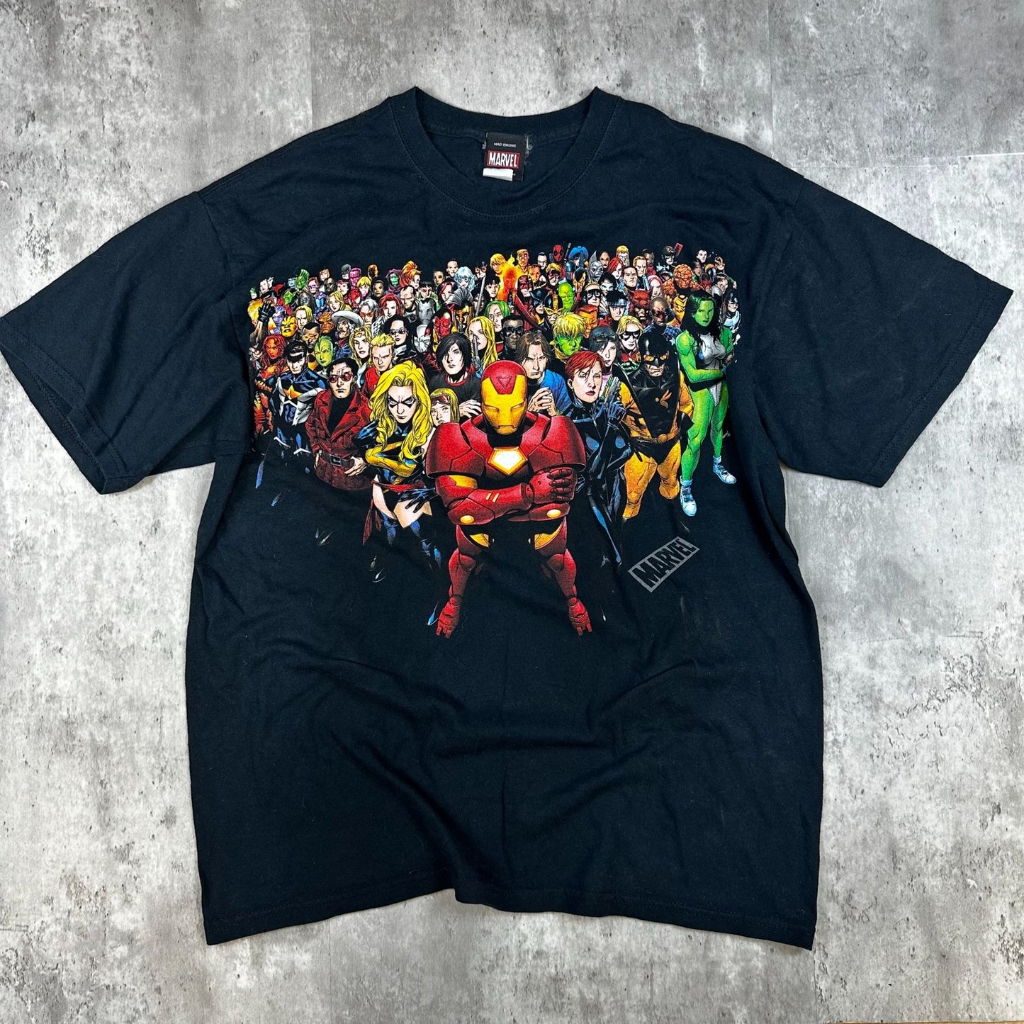 Marvel Black Graphic T-Shirt Featuring Avengers Characters By Mad Engine