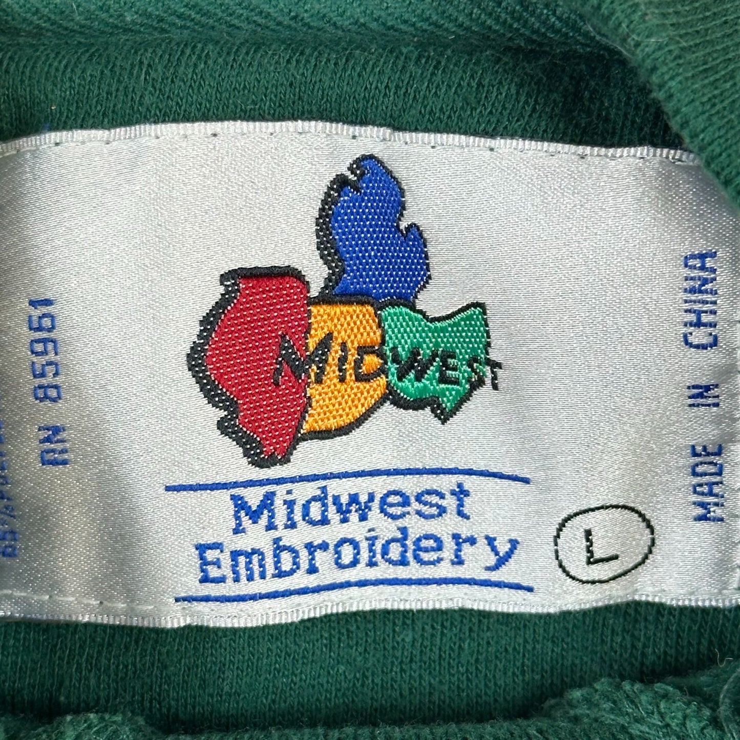 Vintage University Of Miami Hurricanes Sweatshirt L Midwest Embroidery Green Crewneck Cotton Blend