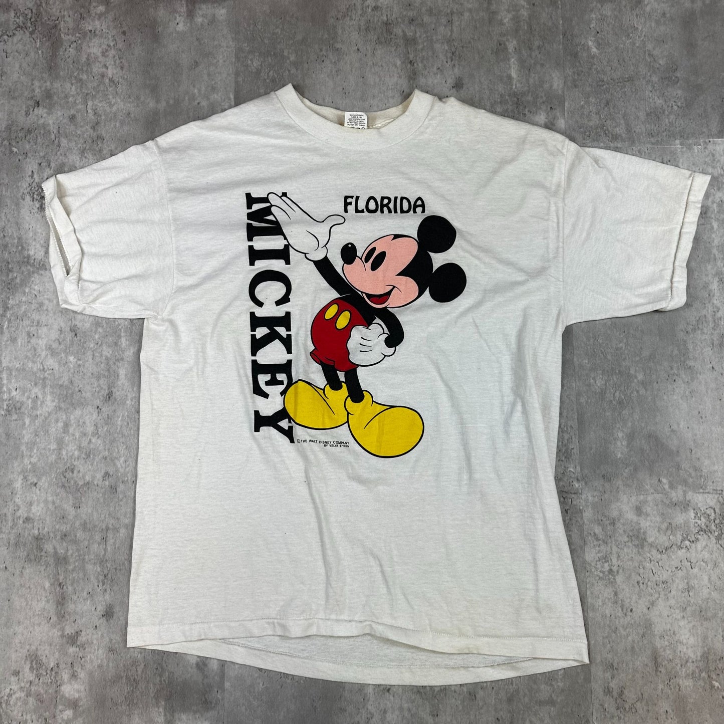 Vintage Velva Sheen Mickey Mouse Florida T-Shirt L White 50/50 Cotton/Polyester