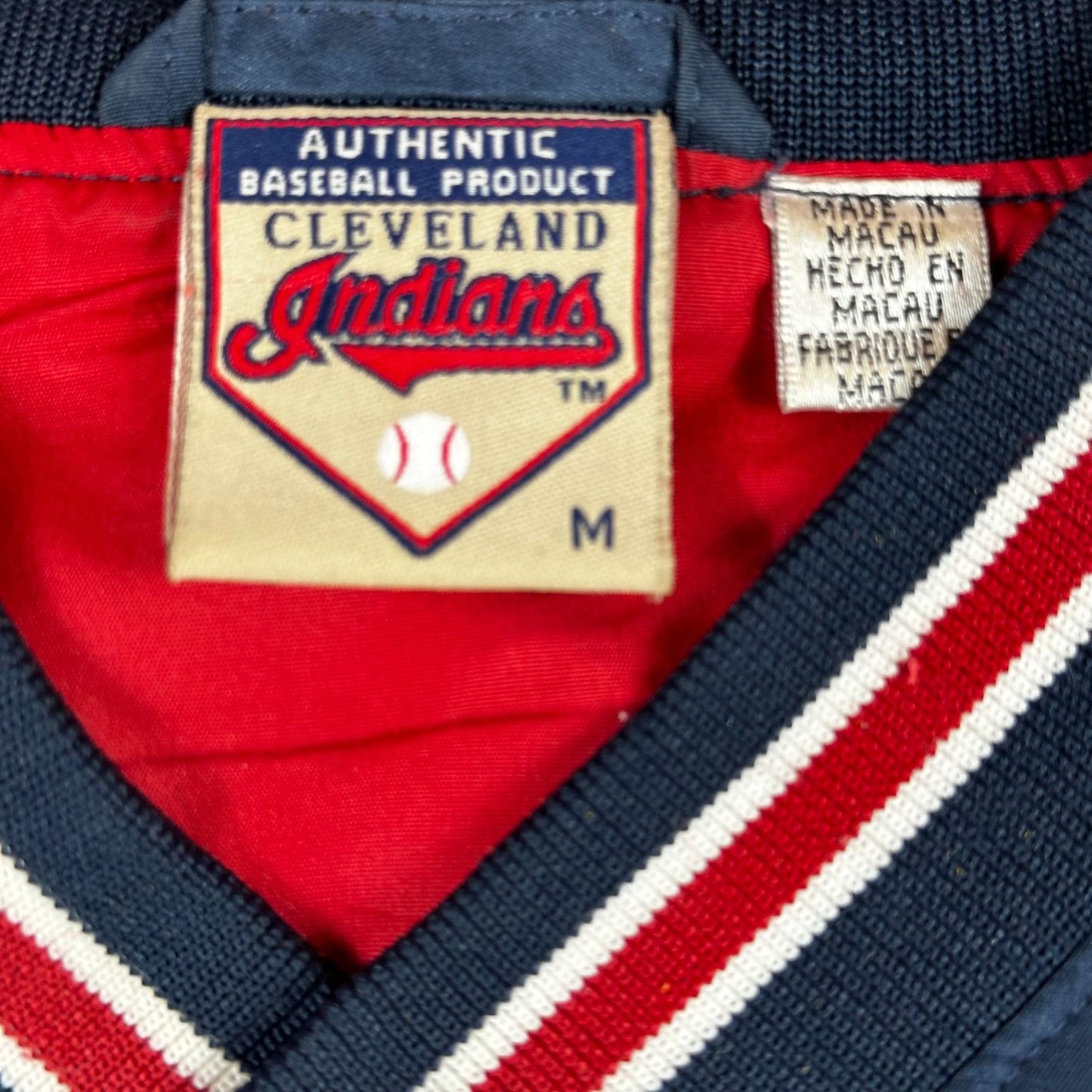 Cleveland Indians Authentic Baseball Pullover Jacket Navy With Embroidered Logo Ribbed Trim Medium