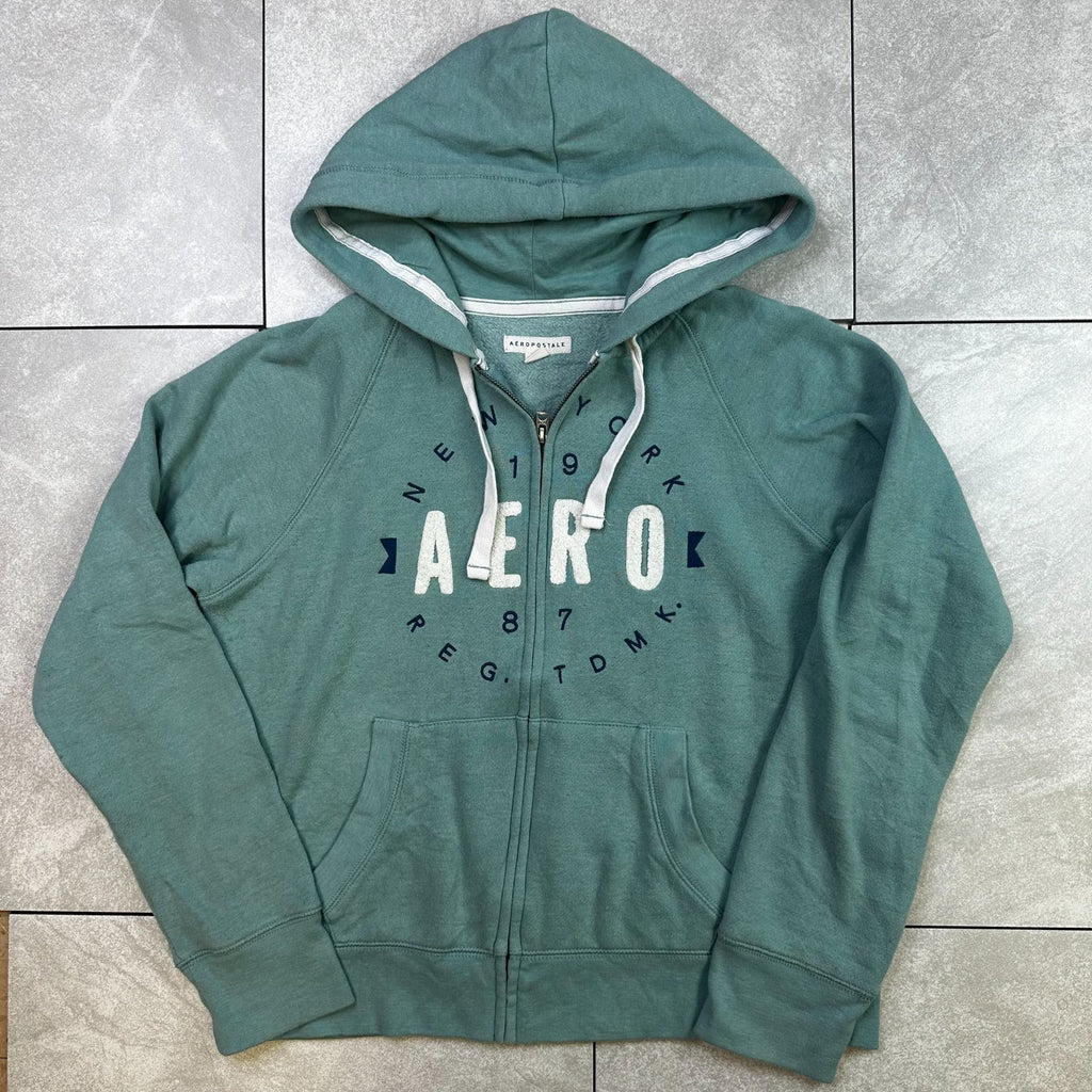 Aeropostale Mens Green Hooded Zip-Up Sweatshirt L