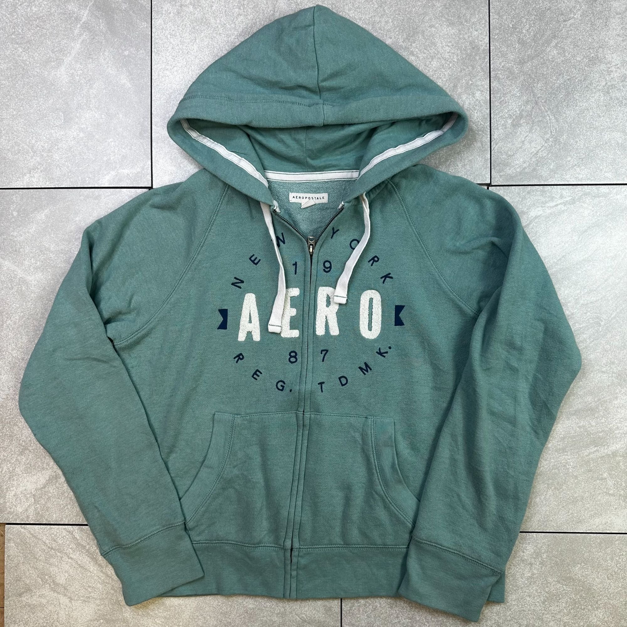 Aeropostale Mens Green Hooded Zip-Up Sweatshirt L