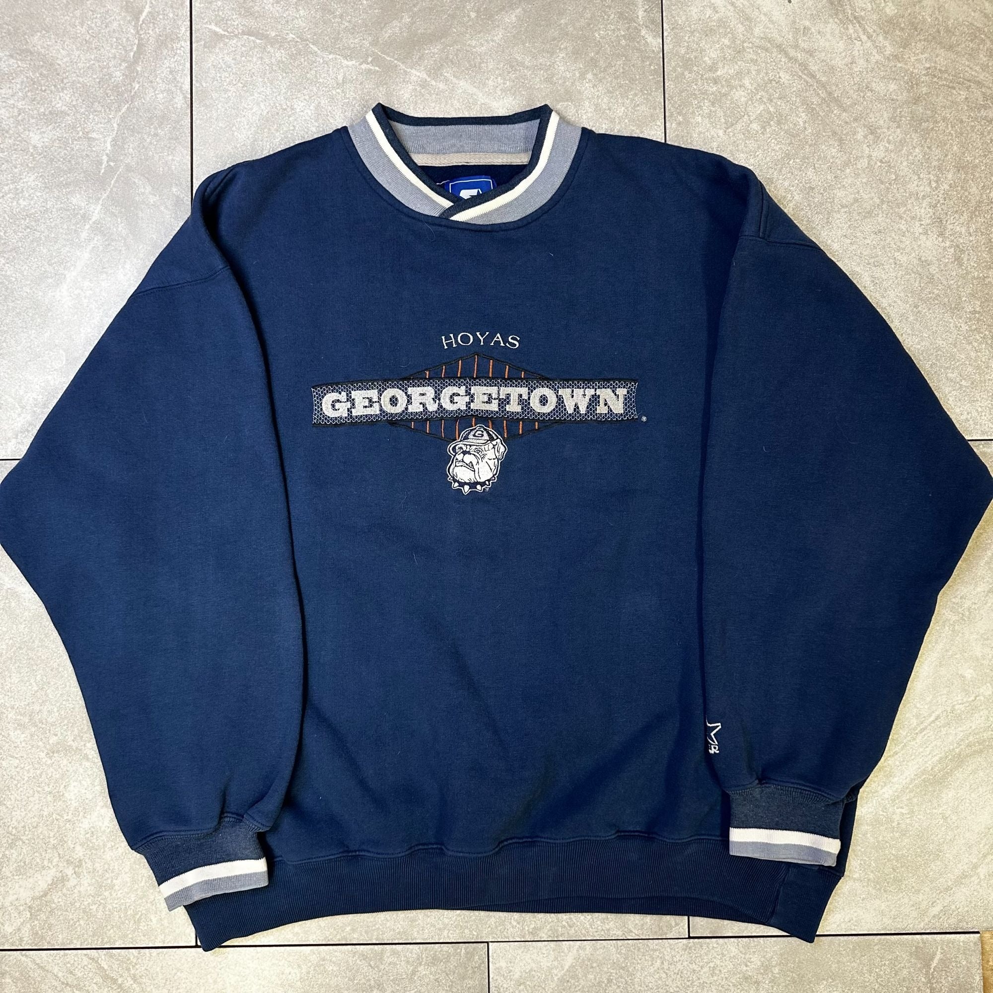 Vintage Starter Georgetown Hoyas Sweatshirt L Navy Blue Crewneck Cotton/Poly Blend