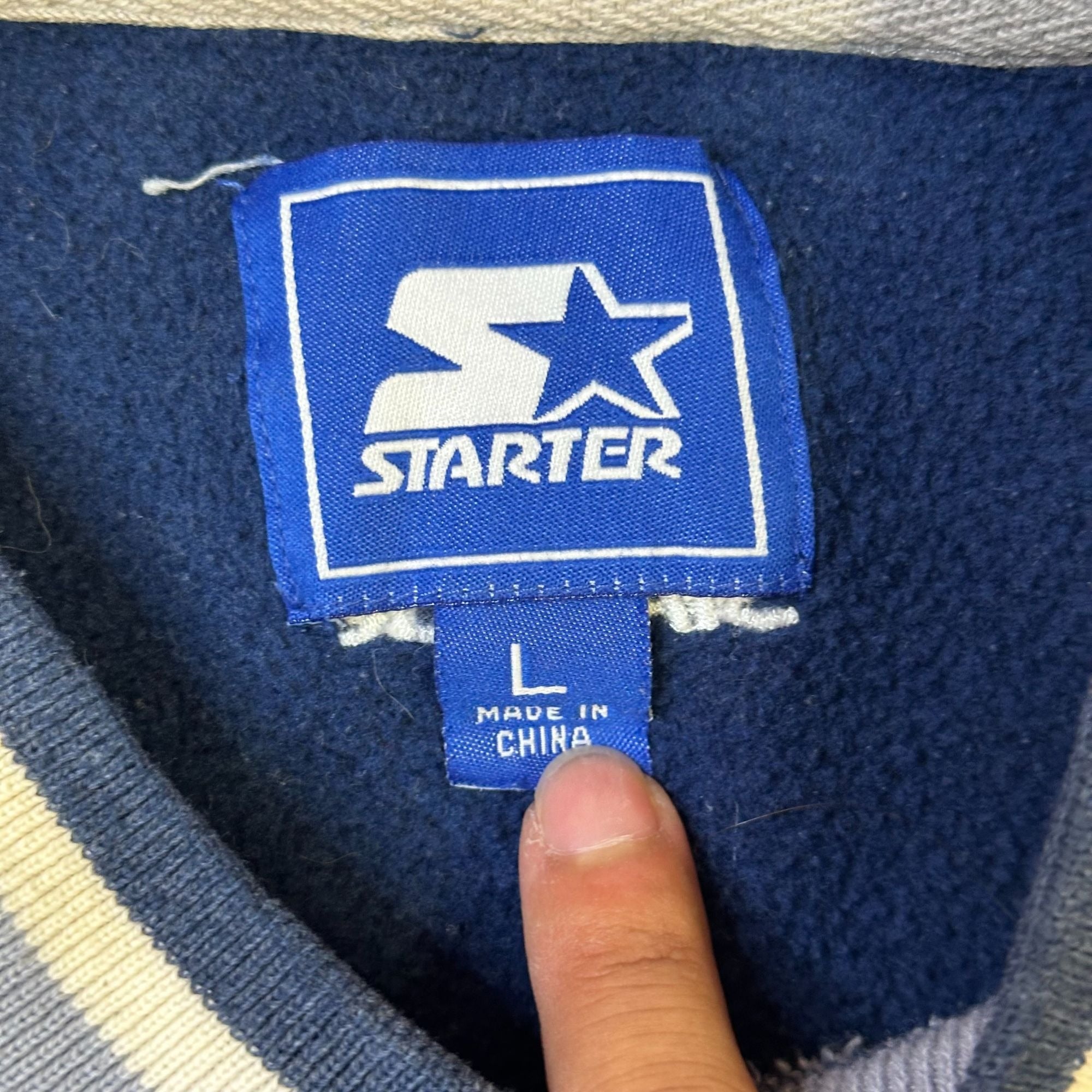 Vintage Starter Georgetown Hoyas Sweatshirt L Navy Blue Crewneck Cotton/Poly Blend