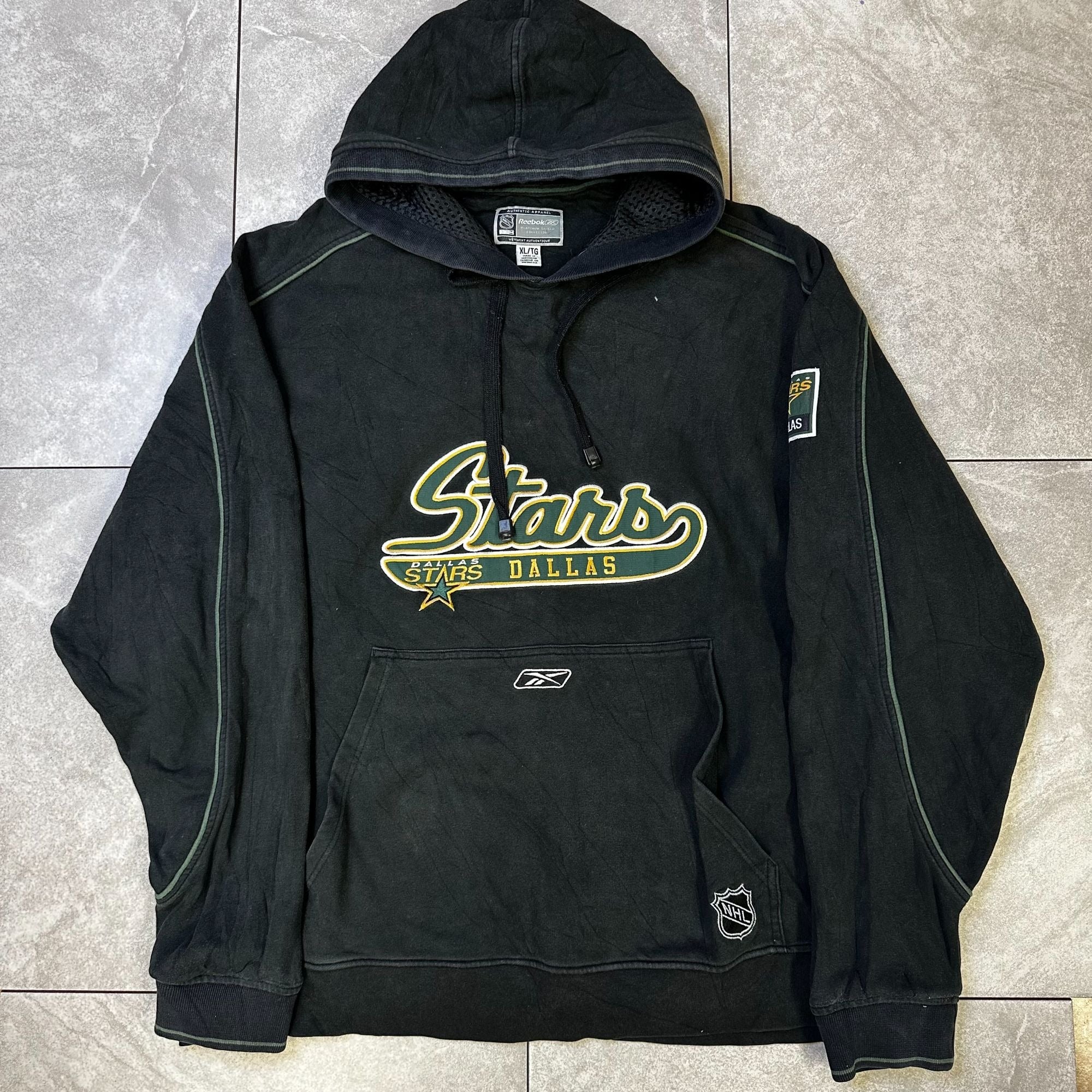 Reebok Dallas Stars NHL Black Hoodie XL Platinum Sewn Authentic Apparel