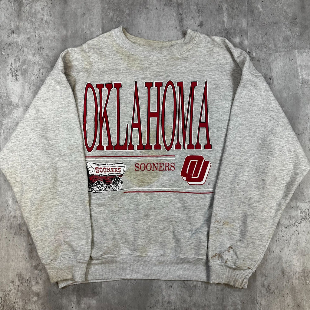 Vintage Hanes Activewear Oklahoma Sooners Sweatshirt Gray Crewneck 50/50 Cotton Polyester XL