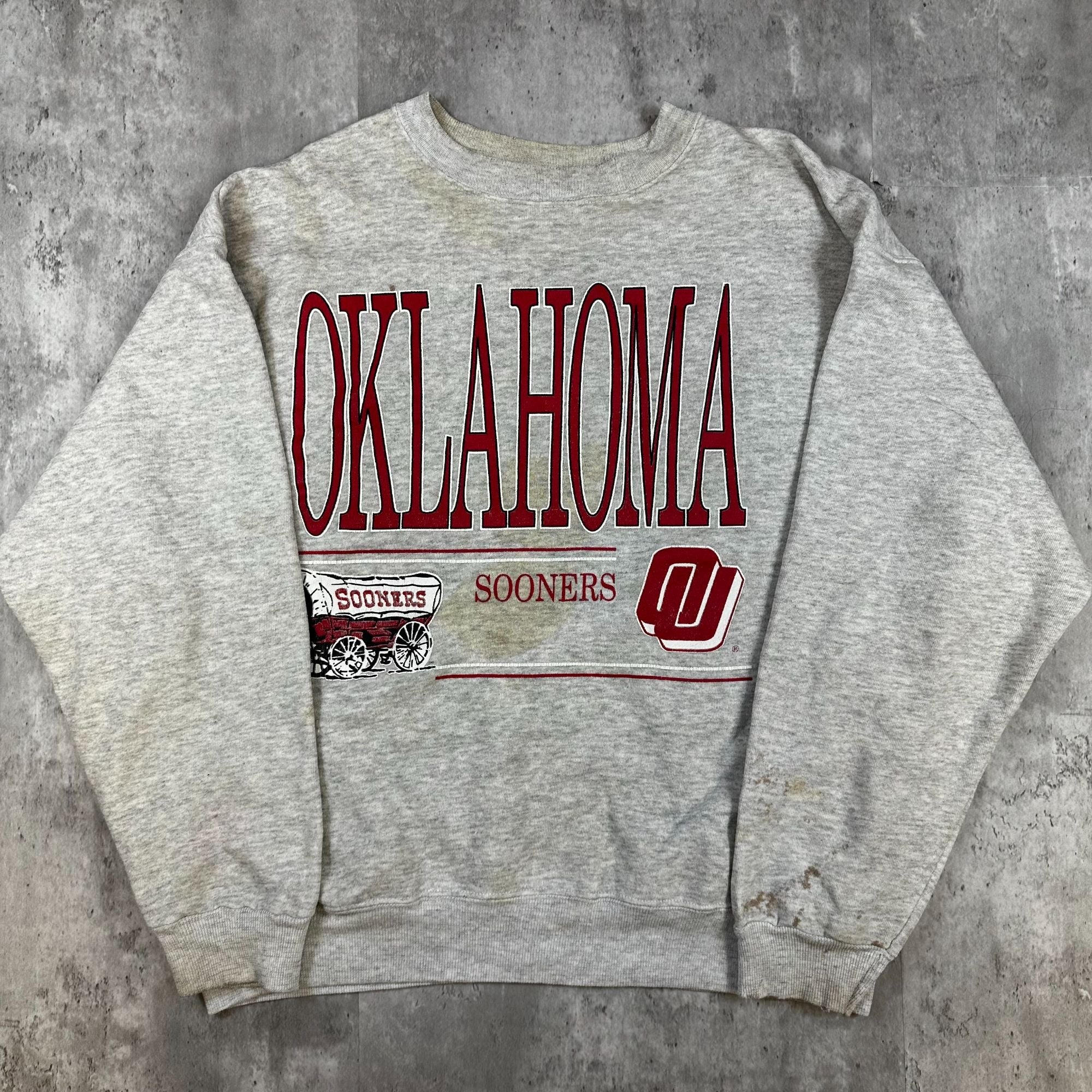 Vintage Hanes Activewear Oklahoma Sooners Sweatshirt Gray Crewneck 50/50 Cotton Polyester XL