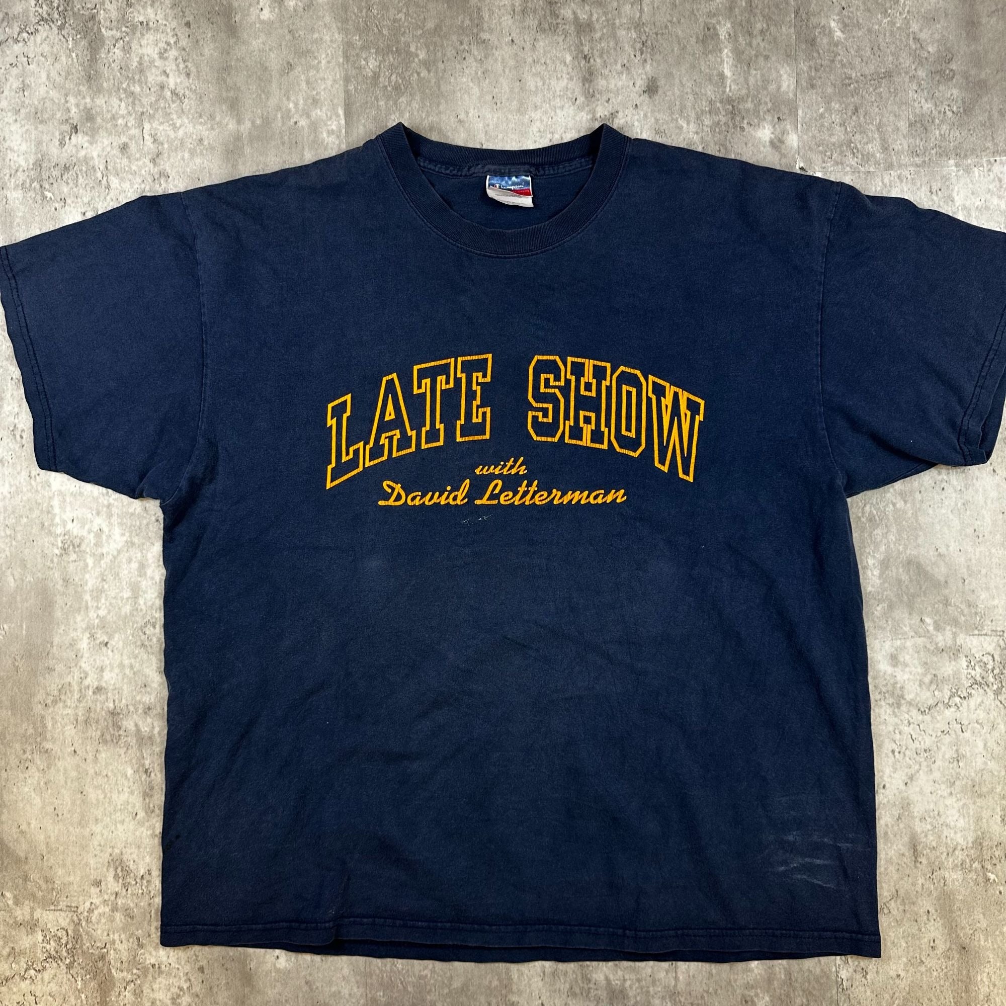 Vintage Champion Late Show With David Letterman T-Shirt XL Navy Blue Authentic Athletic Apparel