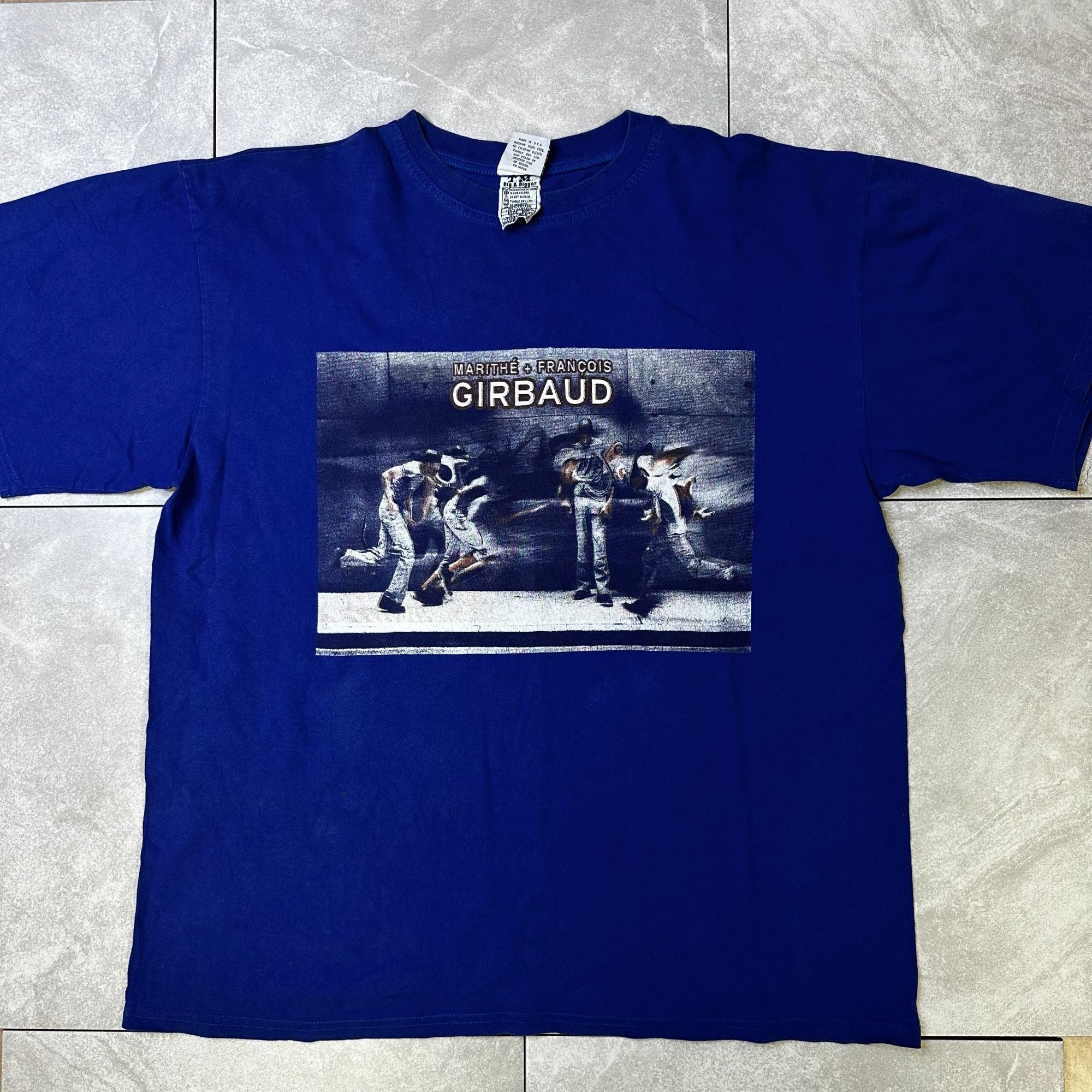 Marithe Francois Girbaud Blue Graphic T-Shirt Size XL 100% Cotton Vintage Design Crew Neck Short Sleeve Unisex Made In USA