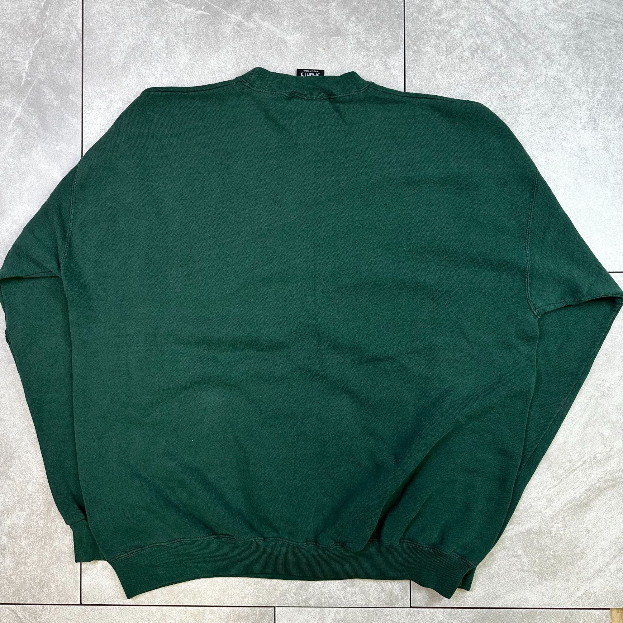 Vintage Notre Dame University XL Crewneck Sweatshirt Green Made In USA By JM Sports