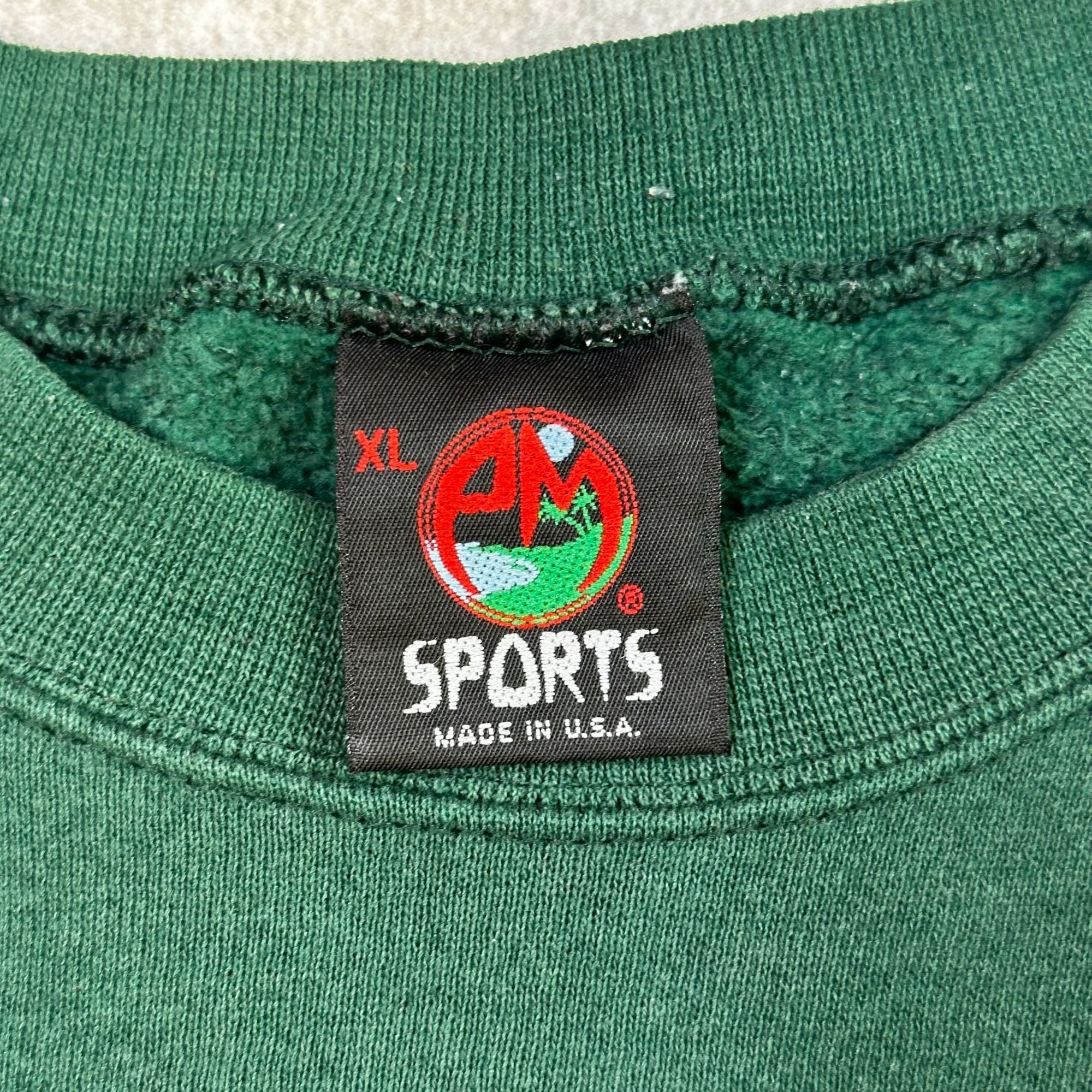 Vintage Notre Dame University XL Crewneck Sweatshirt Green Made In USA By JM Sports