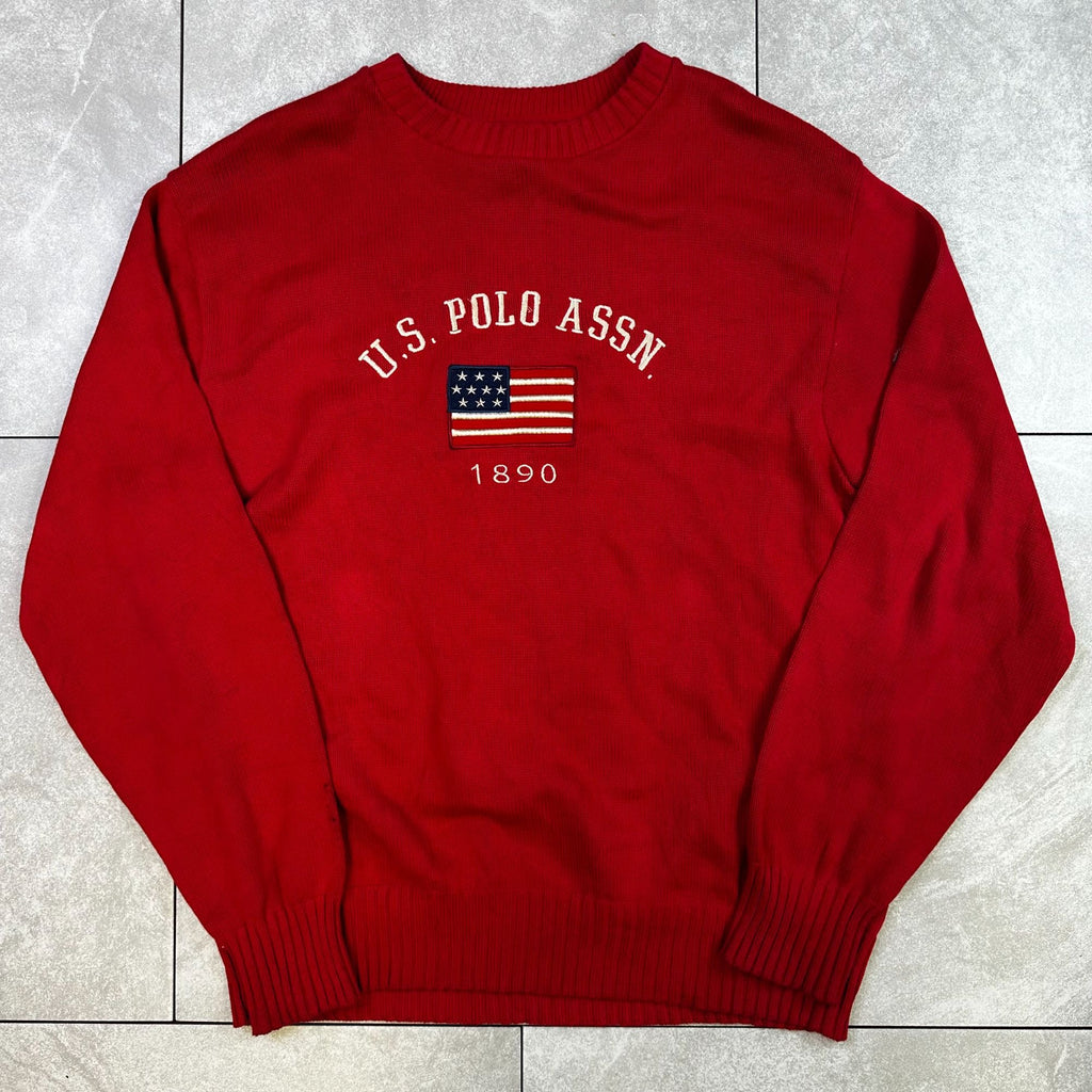 U.S. Polo Assn. Red Crewneck Sweater XL Mens 100% Cotton Embroidered Flag Logo