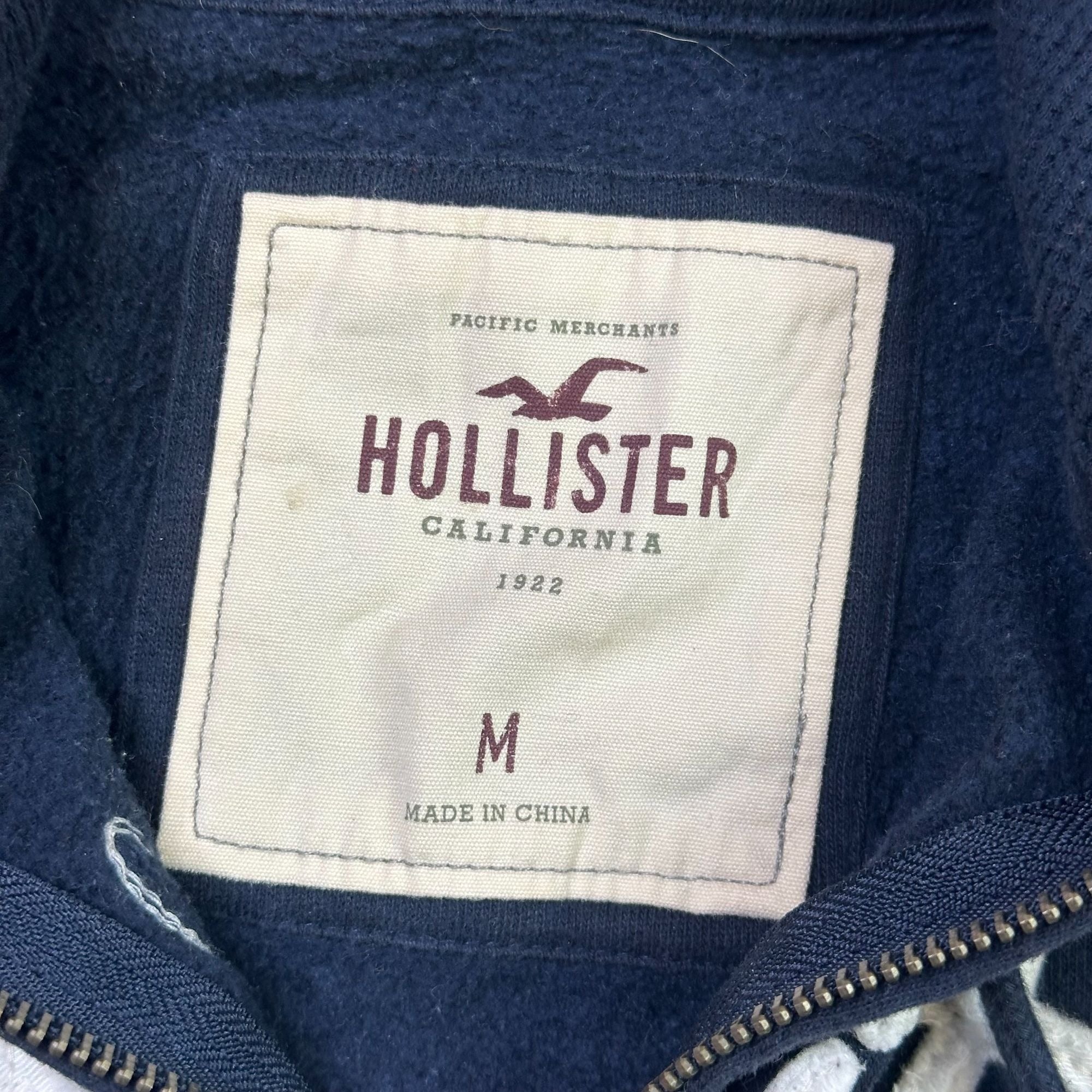 Hollister Navy Full-Zip Hoodie Jacket With Hood "Surf Comp." Logo M