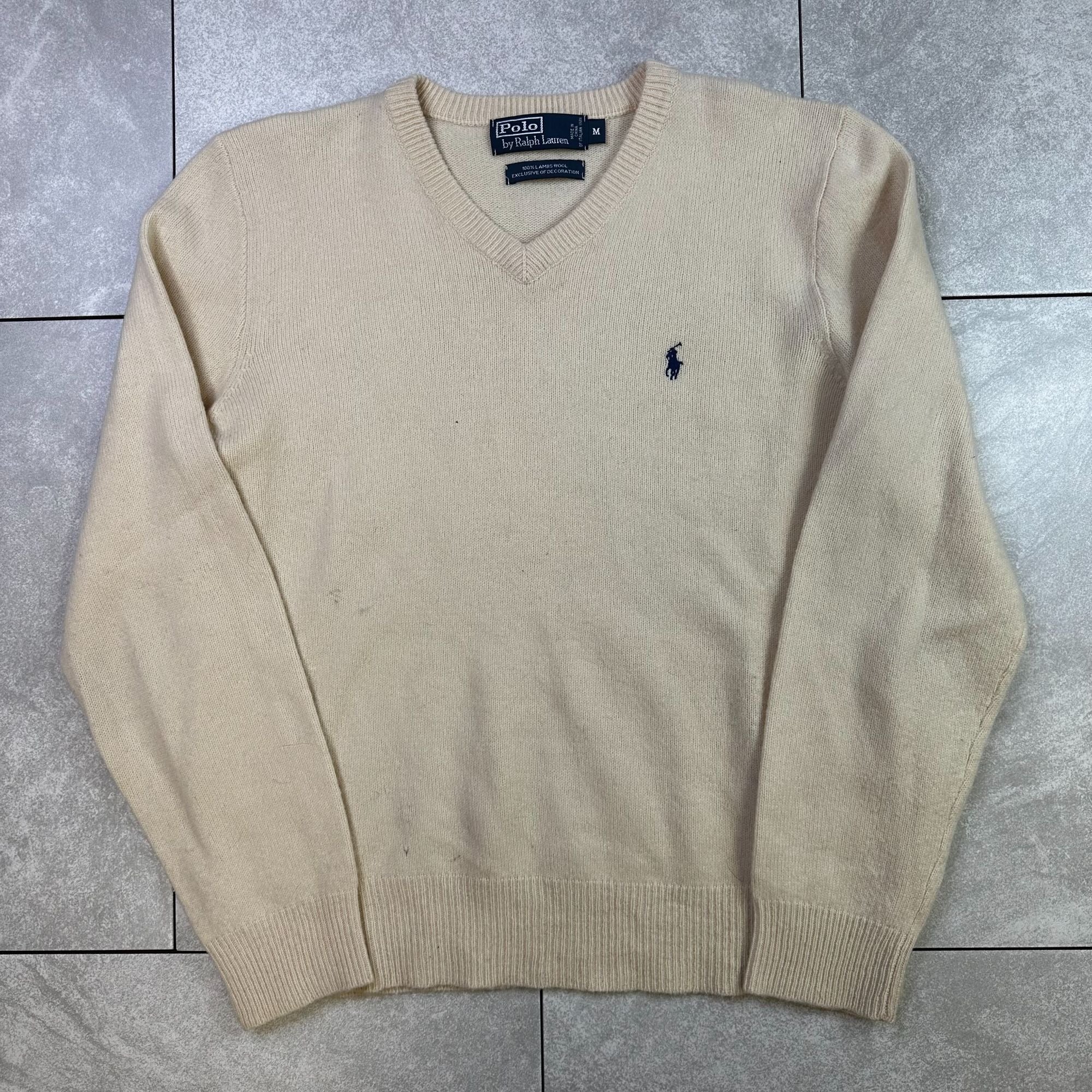 Polo By Ralph Lauren Beige Lambswool V-Neck Sweater M