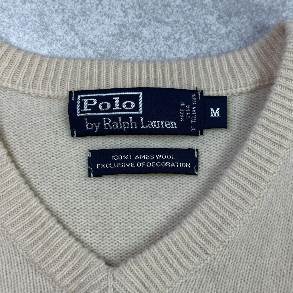 Polo By Ralph Lauren Beige Lambswool V-Neck Sweater M