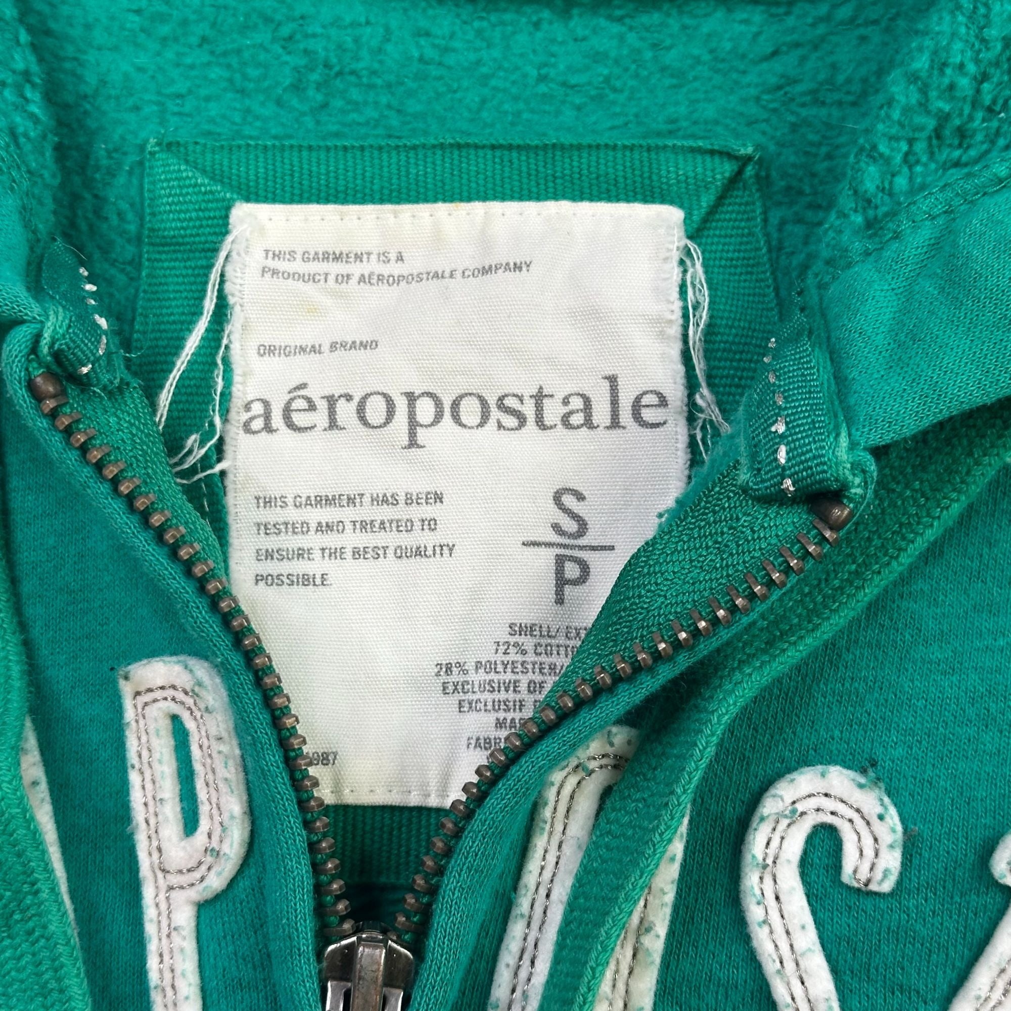 Aeropostale Womens Green Full-Zip Hoodie With Embroidered Logo Size S Cotton Blend Comfortable Casual Wear
