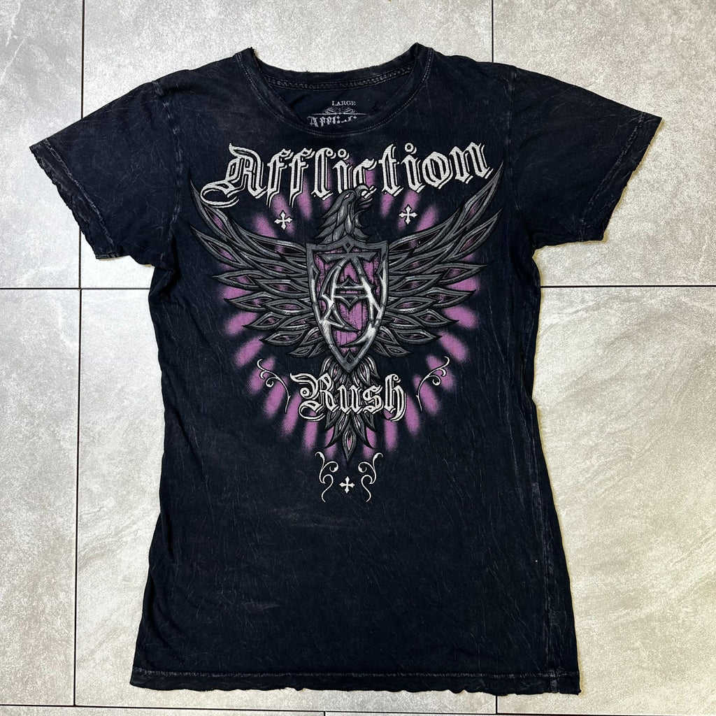 Affliction Georges St-Pierre Rush Signature Series T-Shirt Black L 100% Cotton Graphic Wings