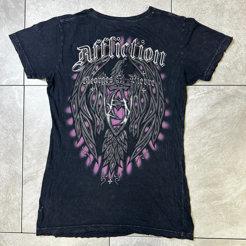 Affliction Georges St-Pierre Rush Signature Series T-Shirt Black L 100% Cotton Graphic Wings