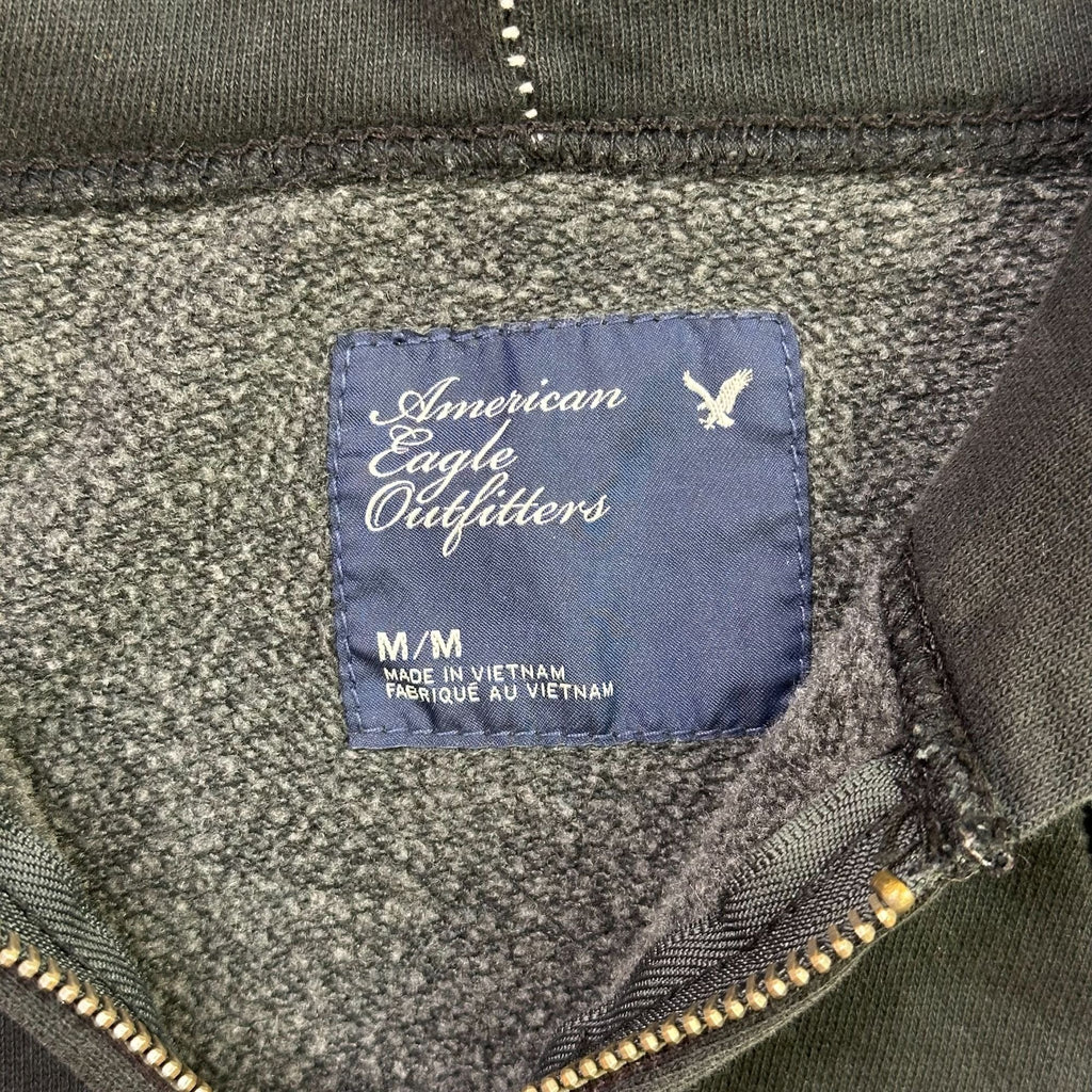 American Eagle Outfitters Black Zip-Up Hoodie With Sequin Logo M Cotton Blend Made In Vietnam