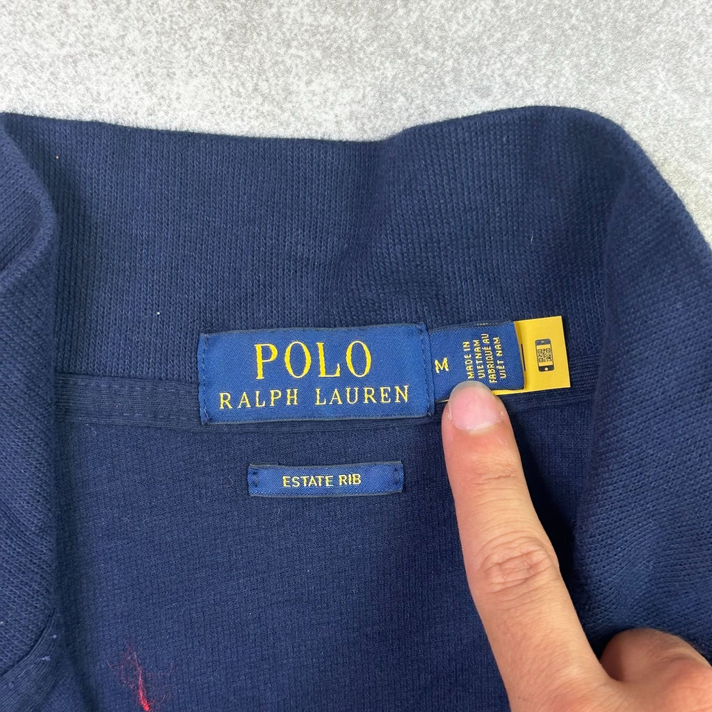 Polo Ralph Lauren Navy Half-Zip Pullover Sweatshirt Estate Rib Mens Size M Cotton Blend