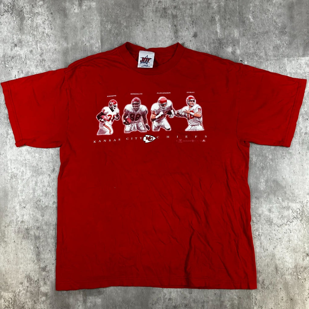 Kansas City Chiefs Red T-Shirt Joy Athletic Large Made In Mexico Cotton Mens NFL Graphic Tee
