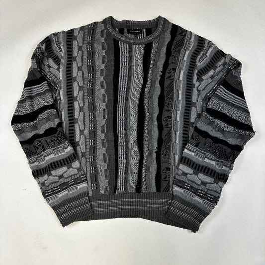 Vintage-Style Cotton On Garments XL Coogi-Inspired Sweater Black/Grey Striped Geometric Knit Crewneck Cotton Blend Unisex