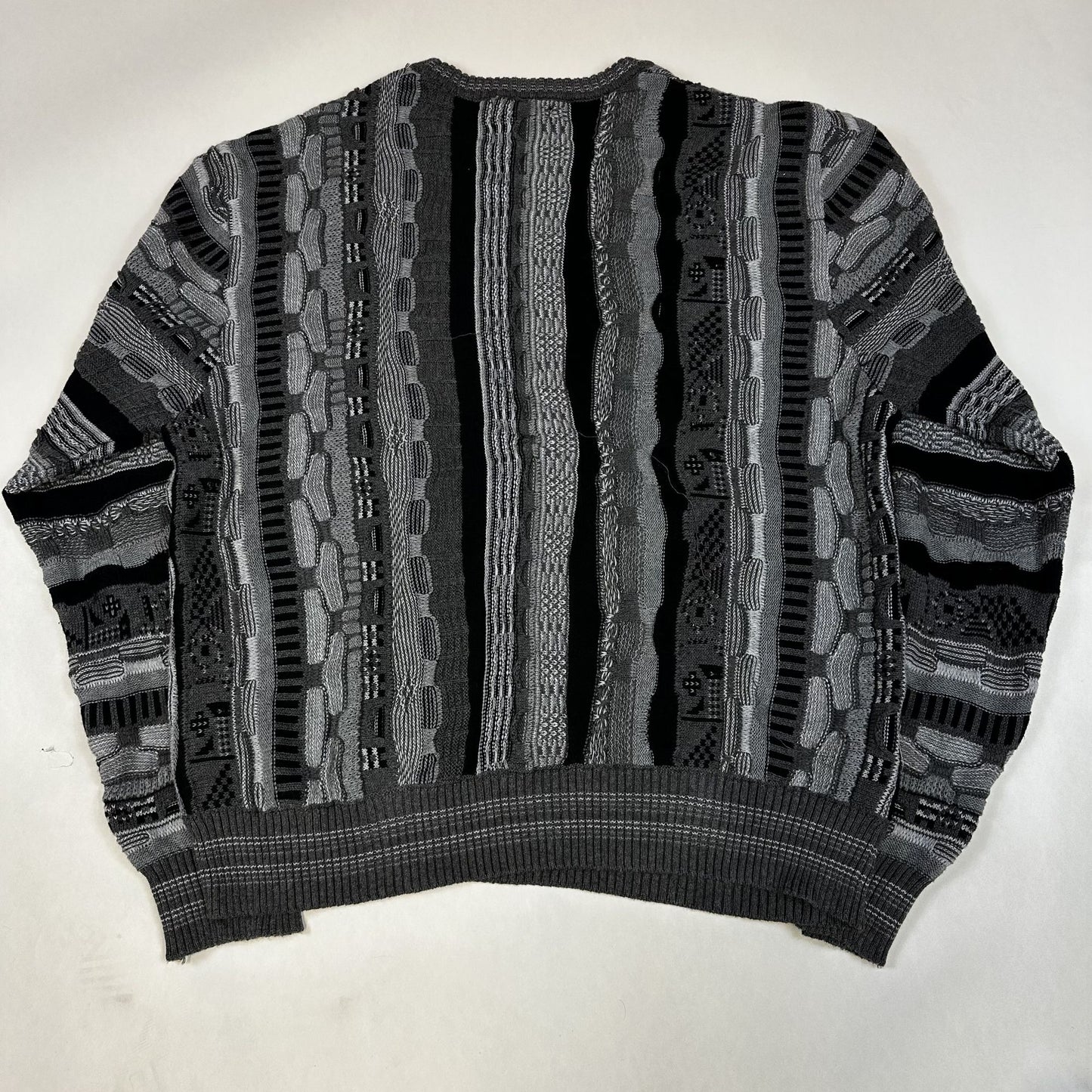 Vintage-Style Cotton On Garments XL Coogi-Inspired Sweater Black/Grey Striped Geometric Knit Crewneck Cotton Blend Unisex