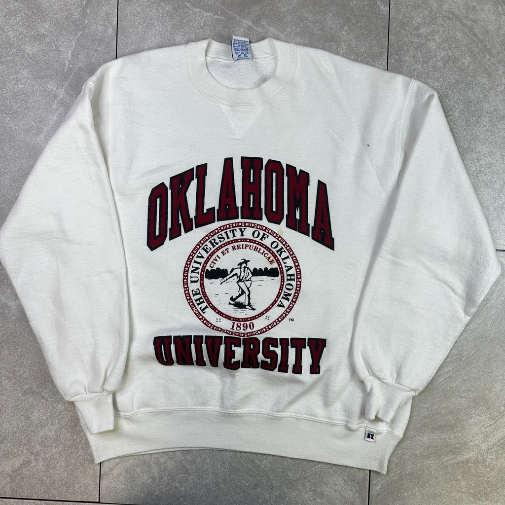 Vintage Russell Athletic University Of Oklahoma Crewneck Sweatshirt XL White Red