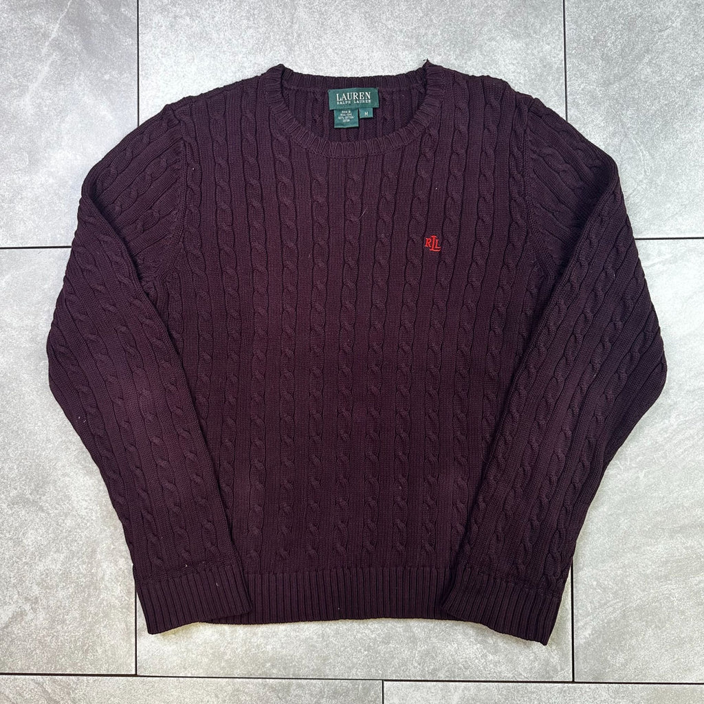 Lauren Ralph Lauren Cable Knit Burgundy Cotton Sweater Womens M
