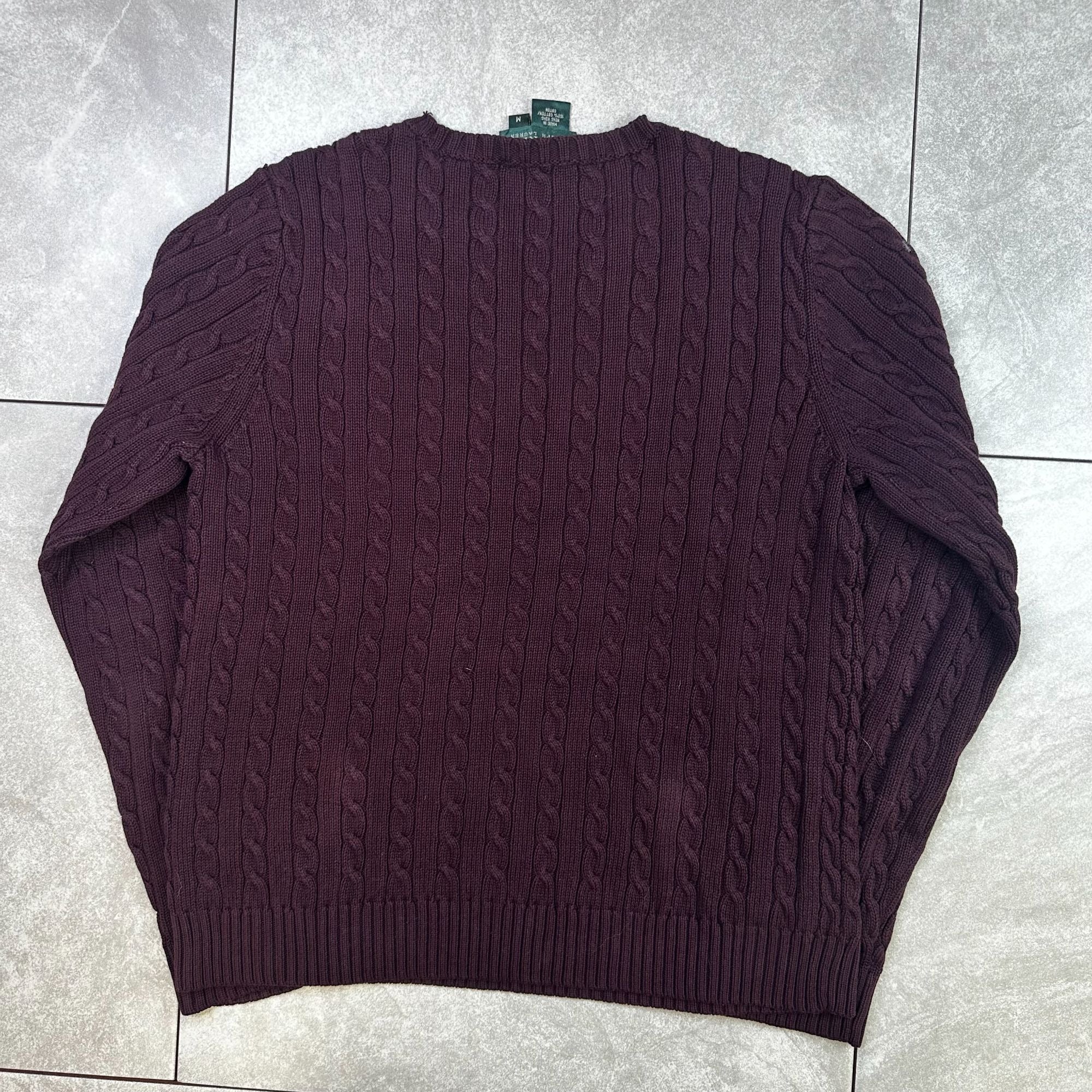 Lauren Ralph Lauren Cable Knit Burgundy Cotton Sweater Womens M