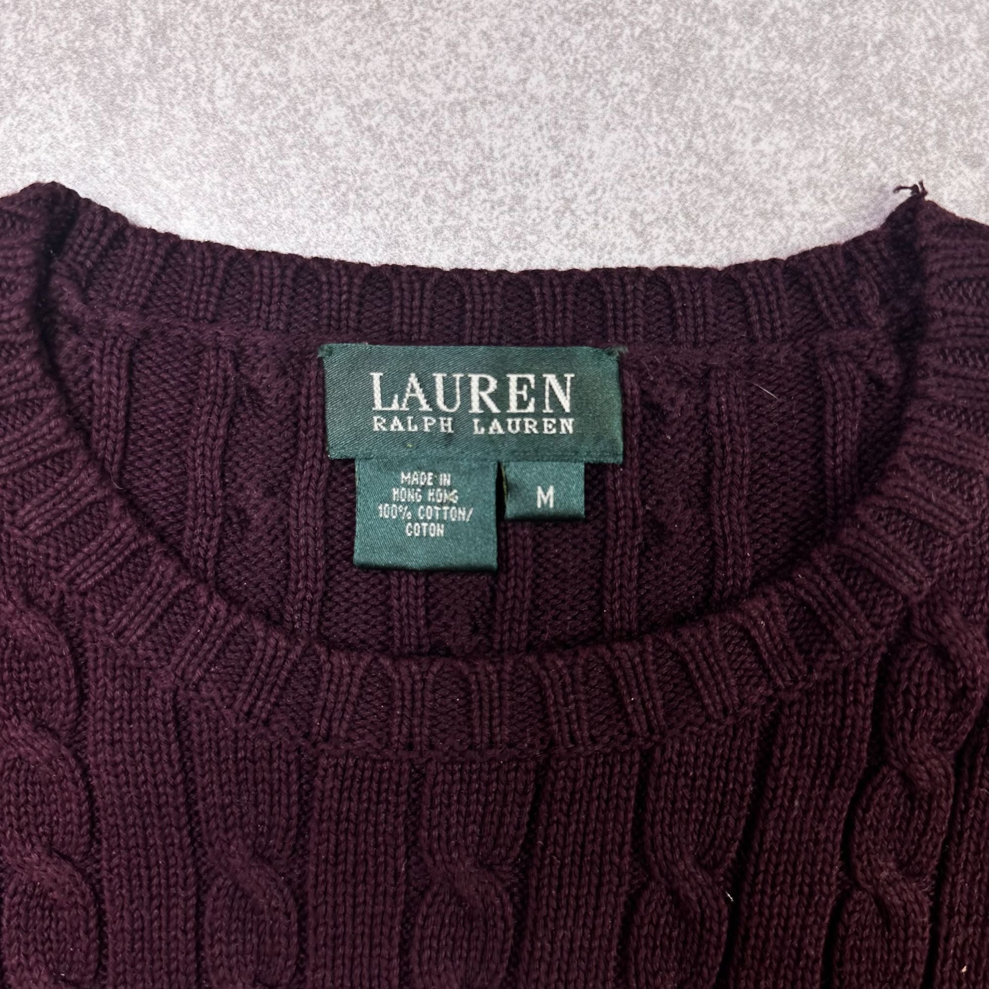 Lauren Ralph Lauren Cable Knit Burgundy Cotton Sweater Womens M
