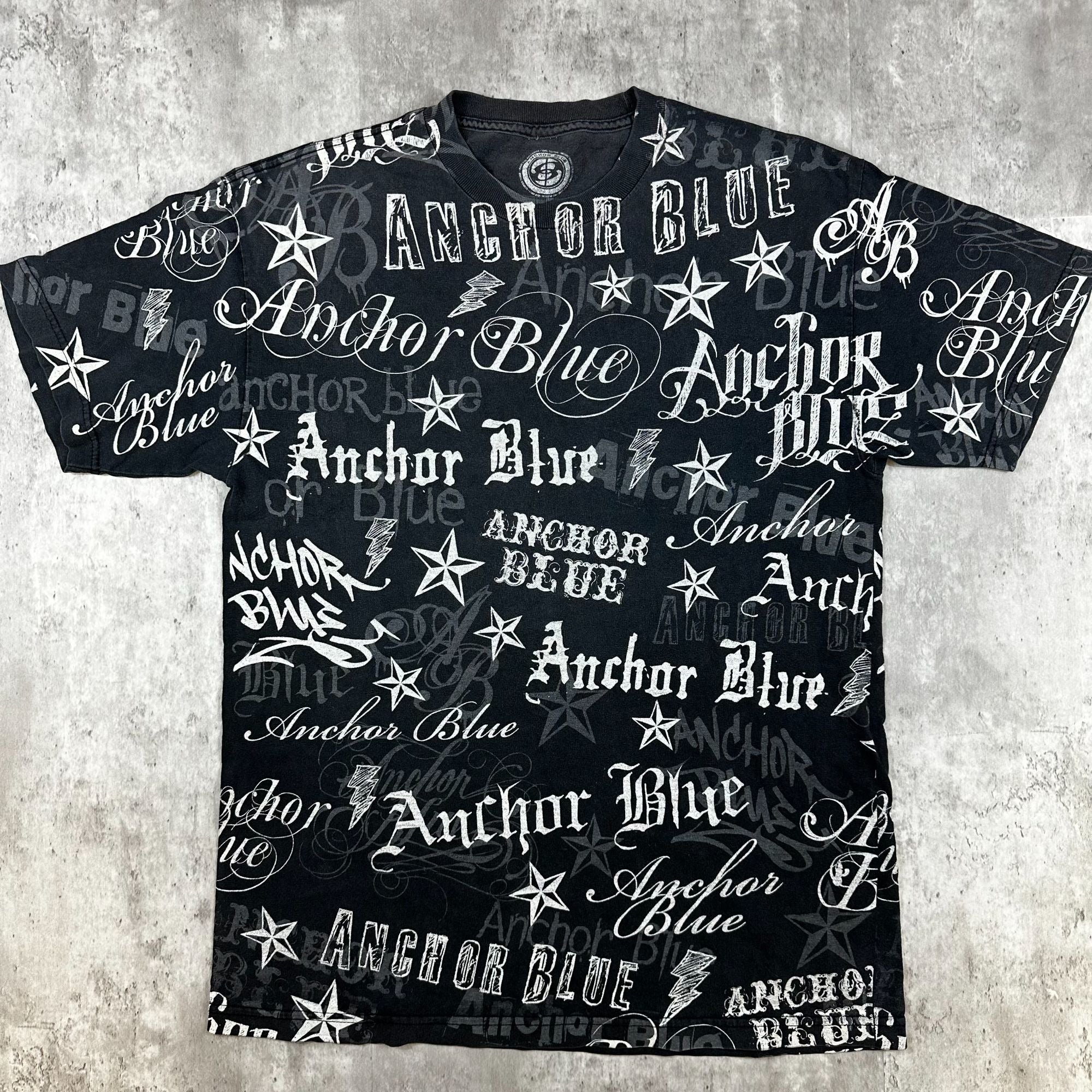 Anchor Blue Allover Print Black Graphic T-Shirt Size XL