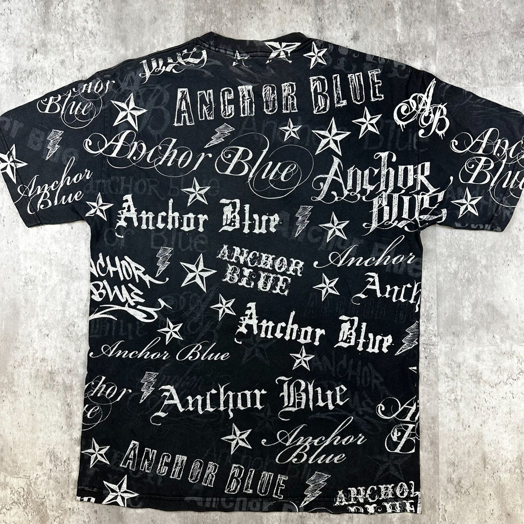Anchor Blue Allover Print Black Graphic T-Shirt Size XL
