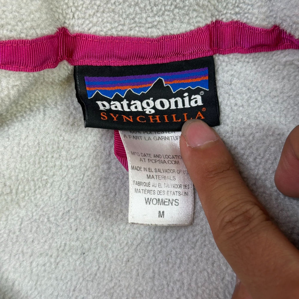 Patagonia Synchilla Womens M Gray & White Full Zip Fleece Jacket With Blue & Pink Accents