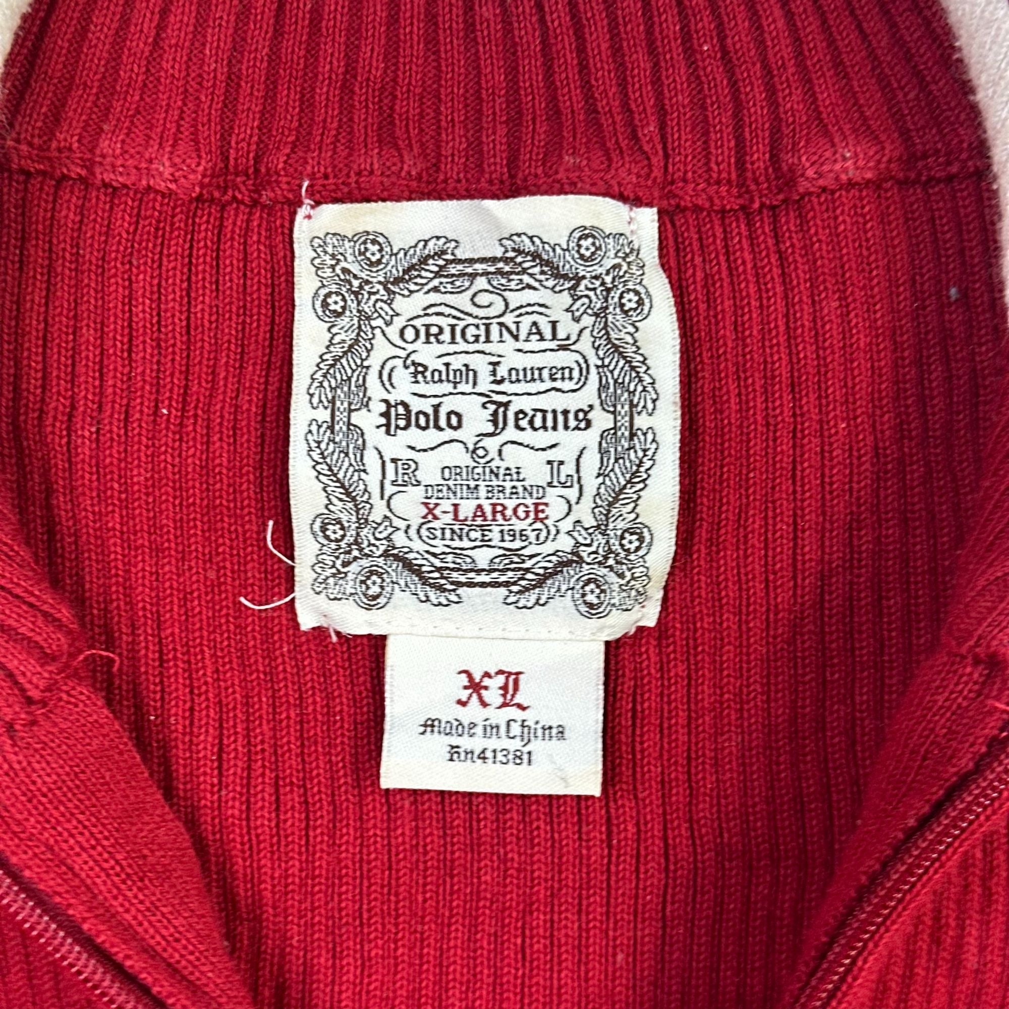 Ralph Lauren Polo Jeans Red Half-Zip Sweater XL Ribbed Knit Cotton Casual Mens Pullover