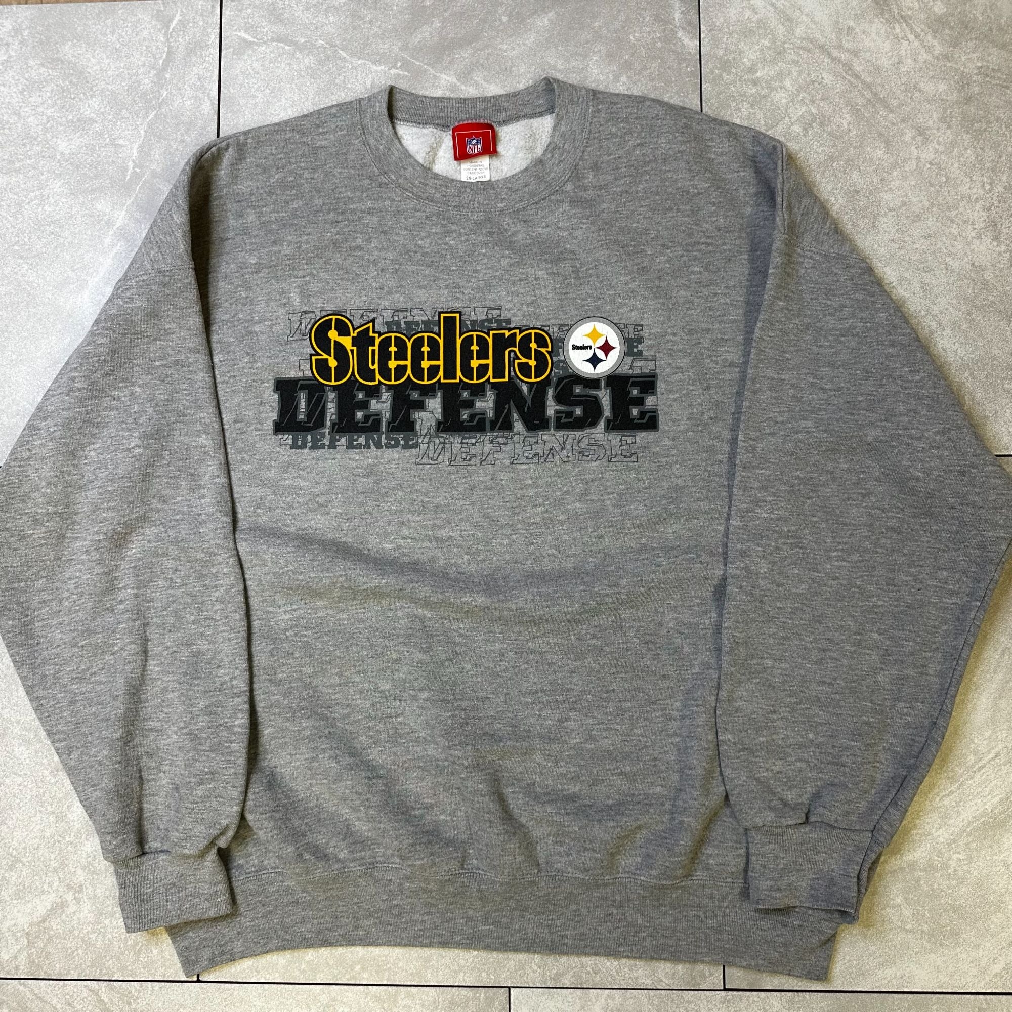 NFL Pittsburgh Steelers Defense Gray Crewneck Sweatshirt 2X-Large Fleece Made In Honduras