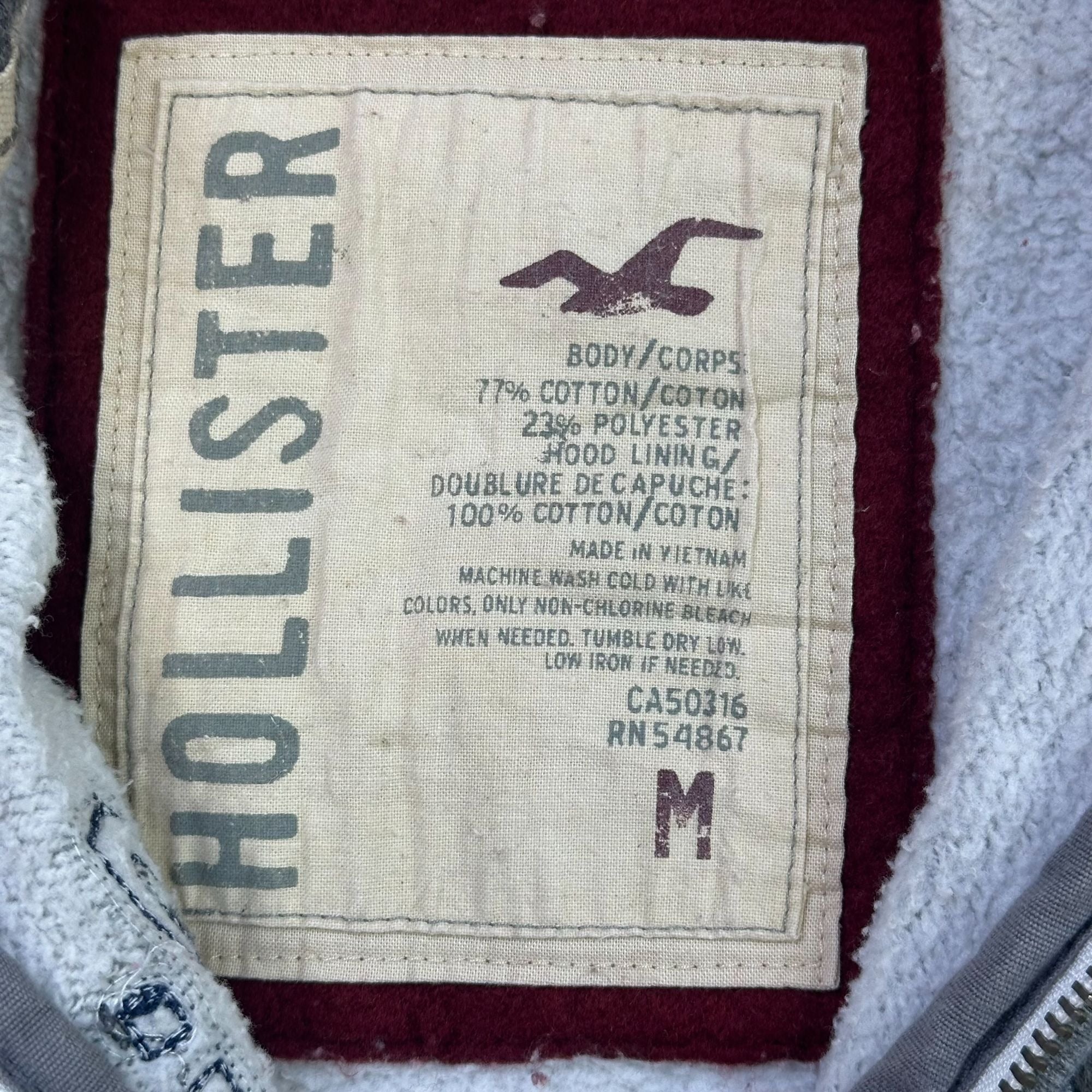 Hollister Gray Zip-Up Hoodie With Embroidered Logo Hood & Pockets Size M Cotton Blend Casual Style