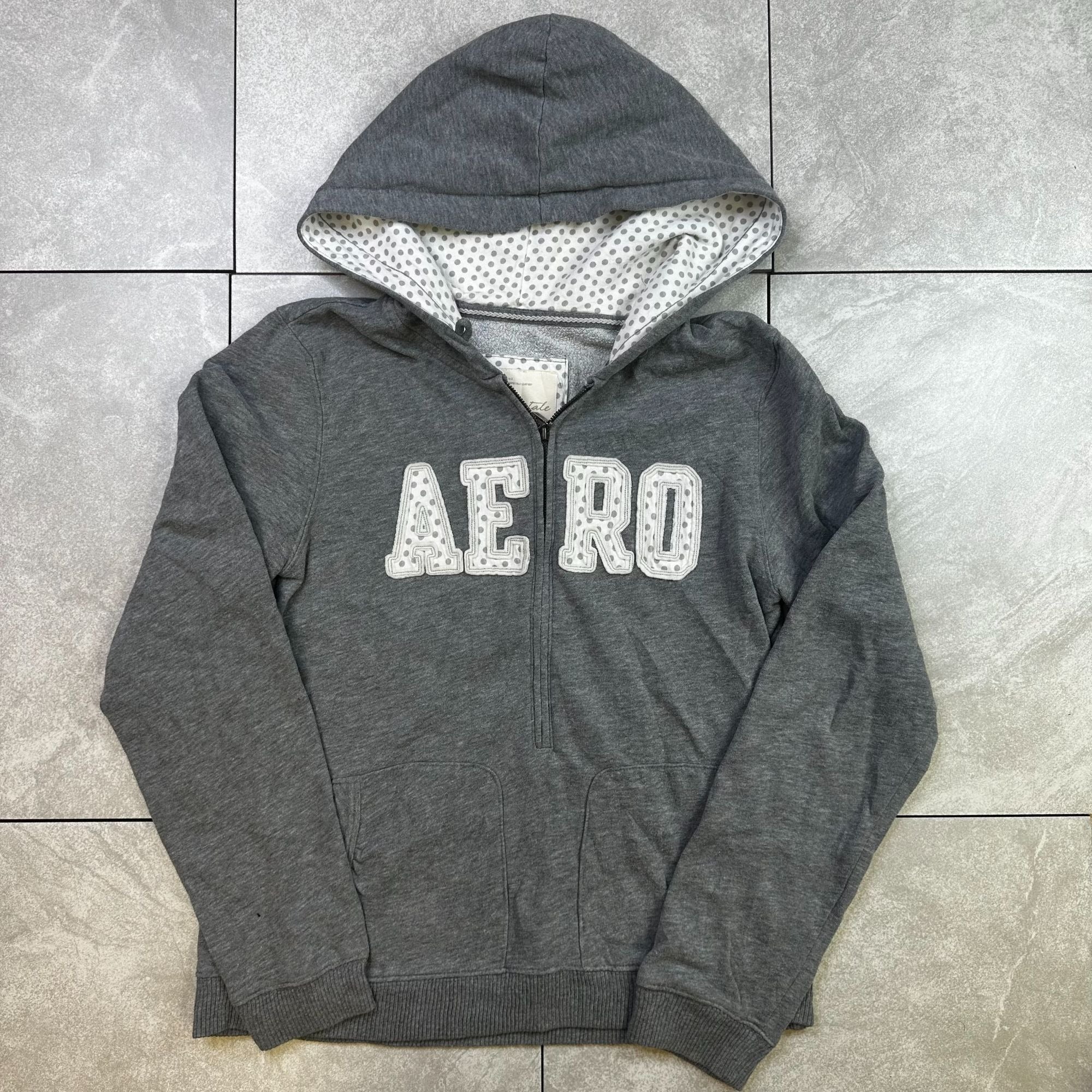 Aeropostale Gray Full-Zip Hoodie With Polka Dot Lined Hood XL Cotton/Polyester Blend