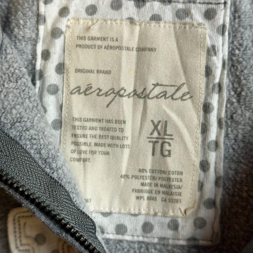 Aeropostale Gray Full-Zip Hoodie With Polka Dot Lined Hood XL Cotton/Polyester Blend
