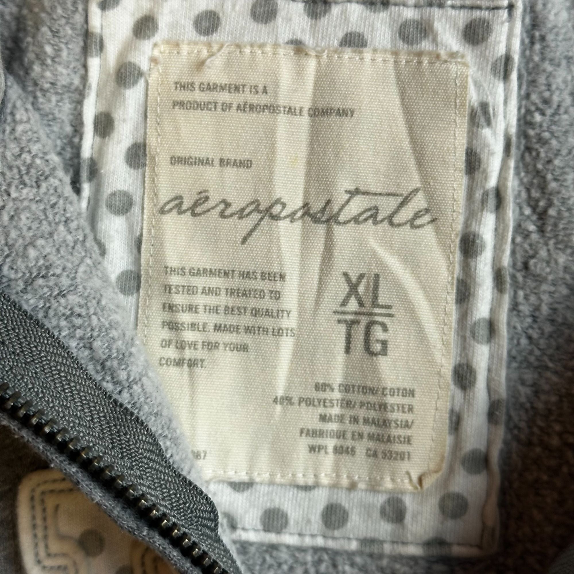 Aeropostale Gray Full-Zip Hoodie With Polka Dot Lined Hood XL Cotton/Polyester Blend