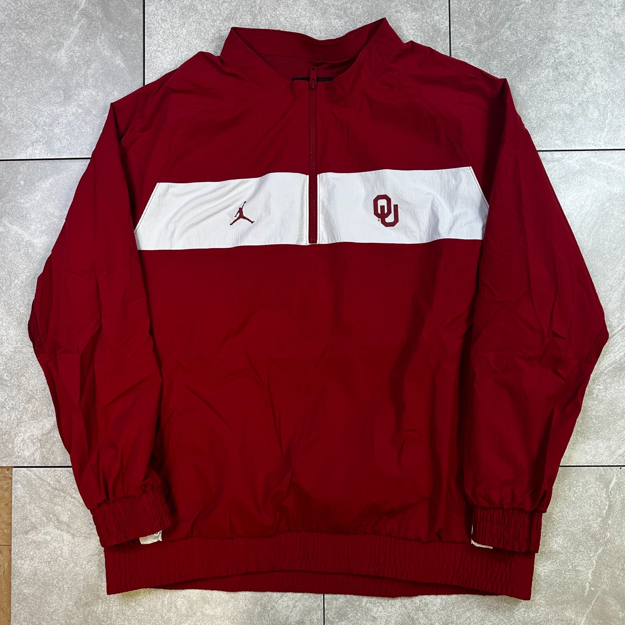 Jordan Oklahoma Sooners Red & White Pullover Jacket XL Polyester Mesh Lining