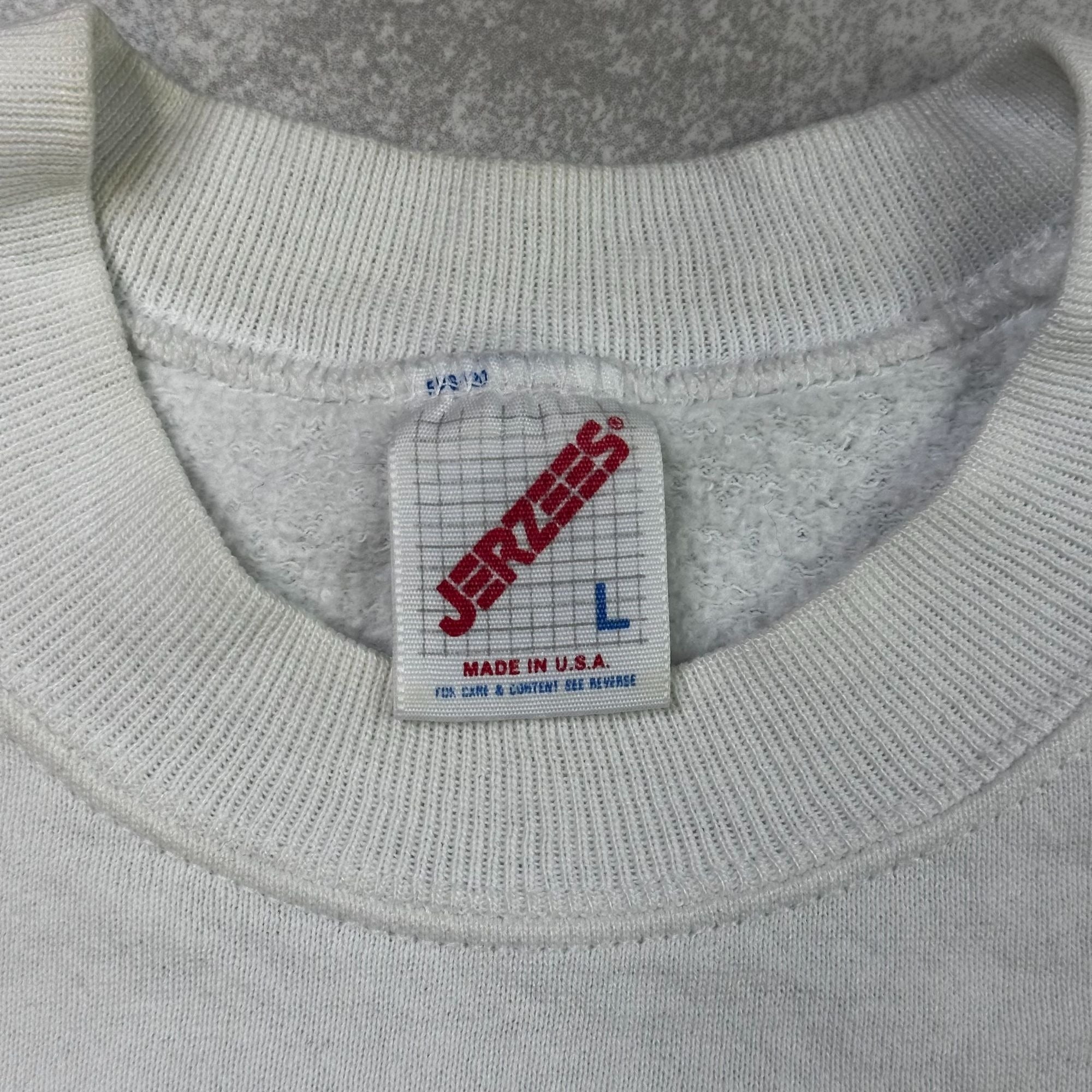 Vintage 90s Jerzees White Sweatshirt With Cats & Fishbowl Graphic Size L