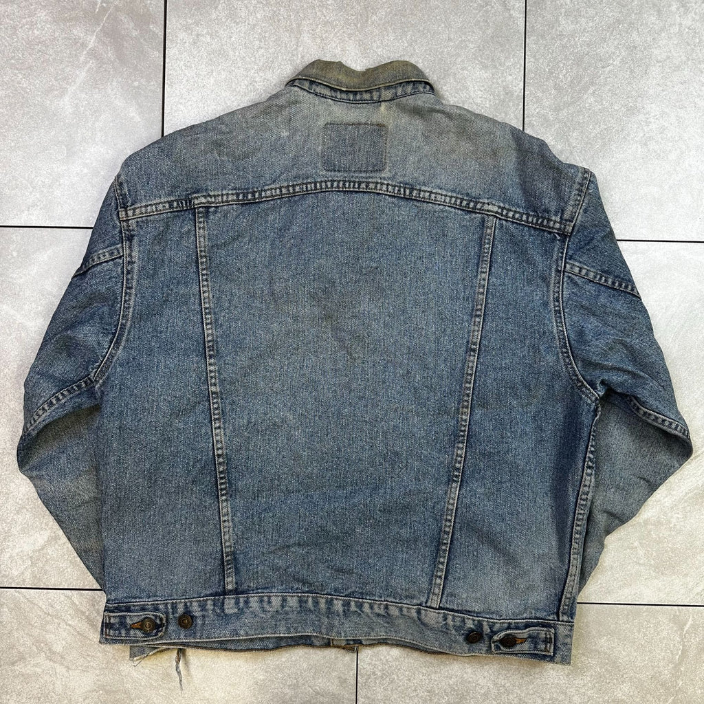Vintage Levis Denim Jacket Large Distressed Button-Front Blue Jean Outerwear