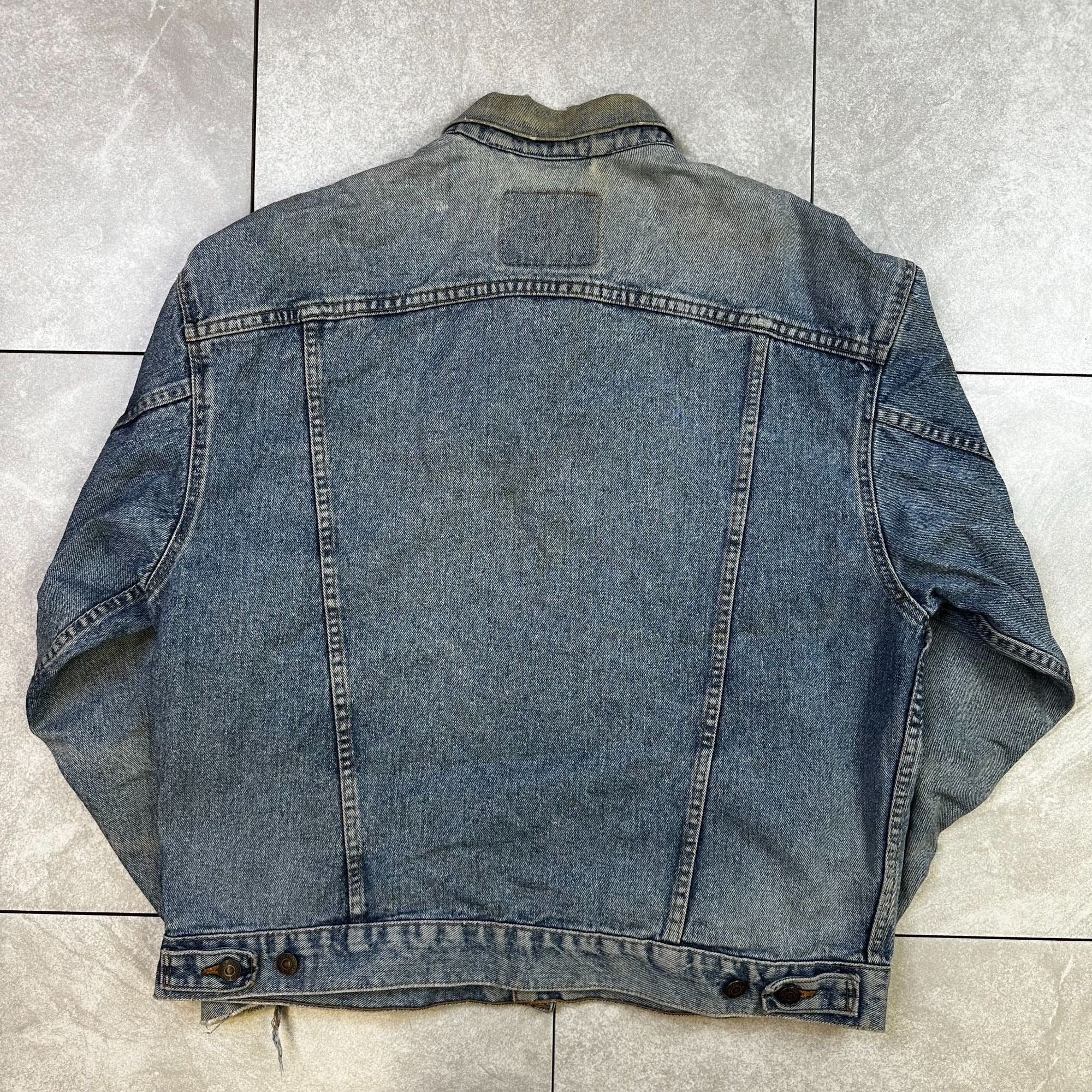 Vintage Levis Denim Jacket Large Distressed Button-Front Blue Jean Outerwear