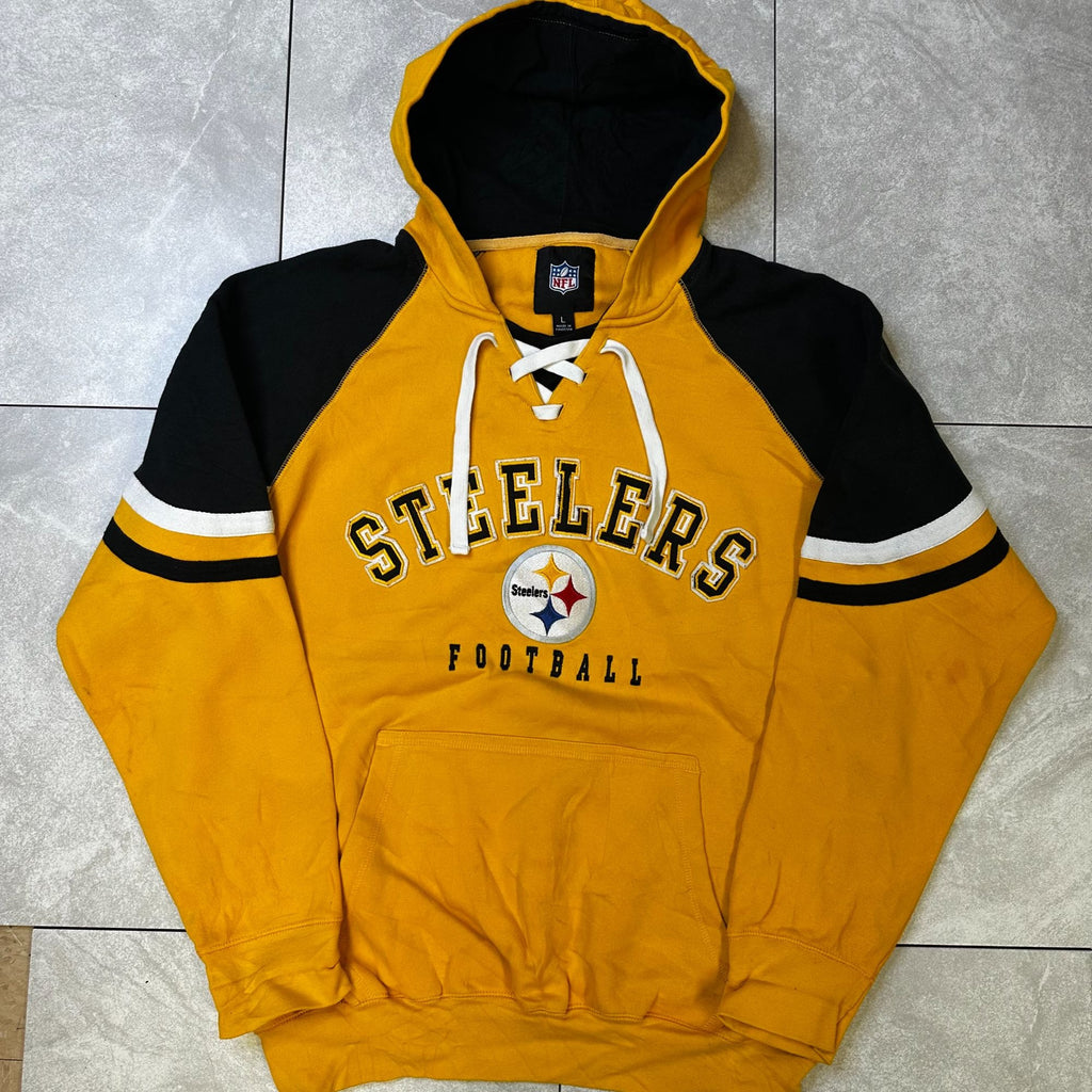 NFL Steelers Yellow & Black Hoodie L With Lace-Up Neck & Kangaroo Pocket
