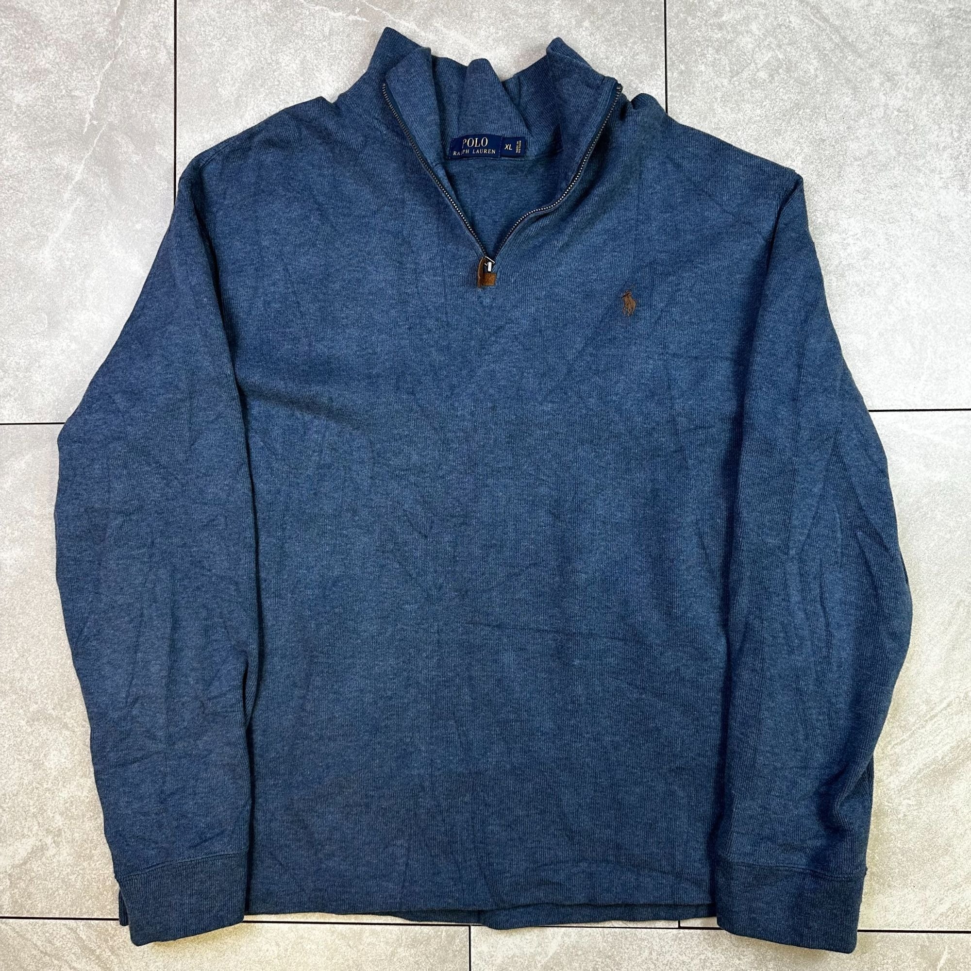 Polo Ralph Lauren XL Blue Quarter-Zip Pullover Sweater Made In Vietnam