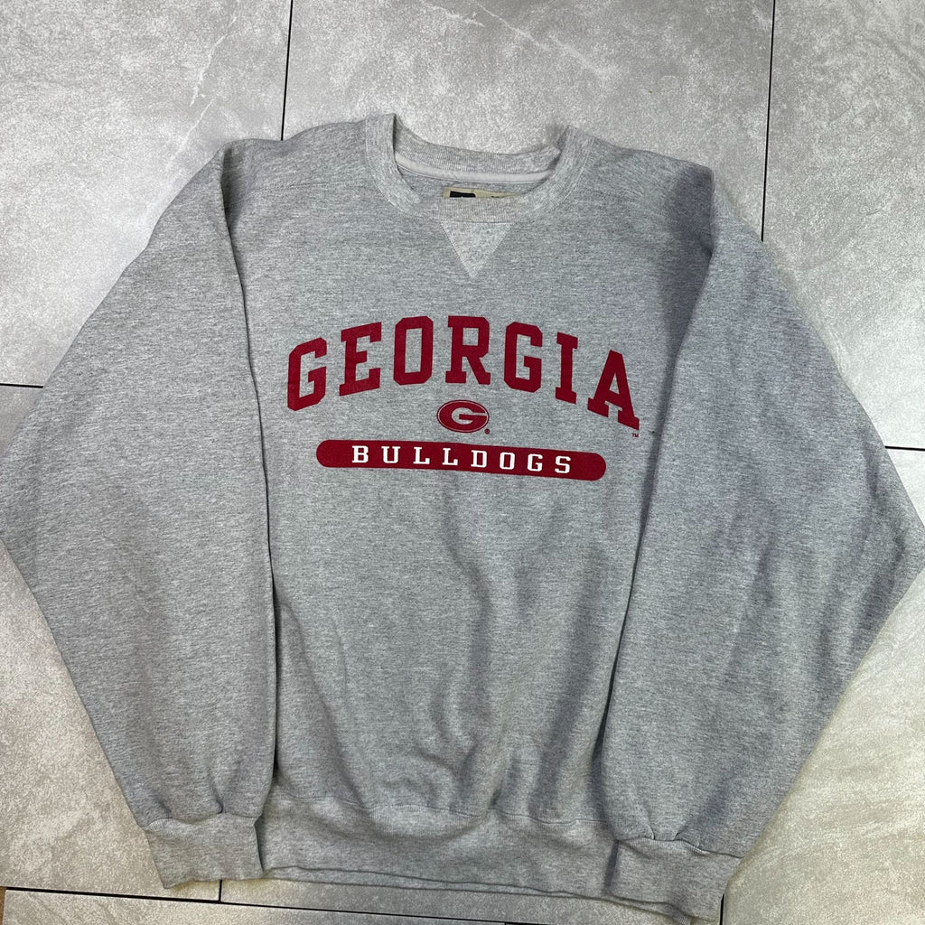 Georgia Bulldogs Gray Crewneck Sweatshirt Russell Athletic Pro Cotton L